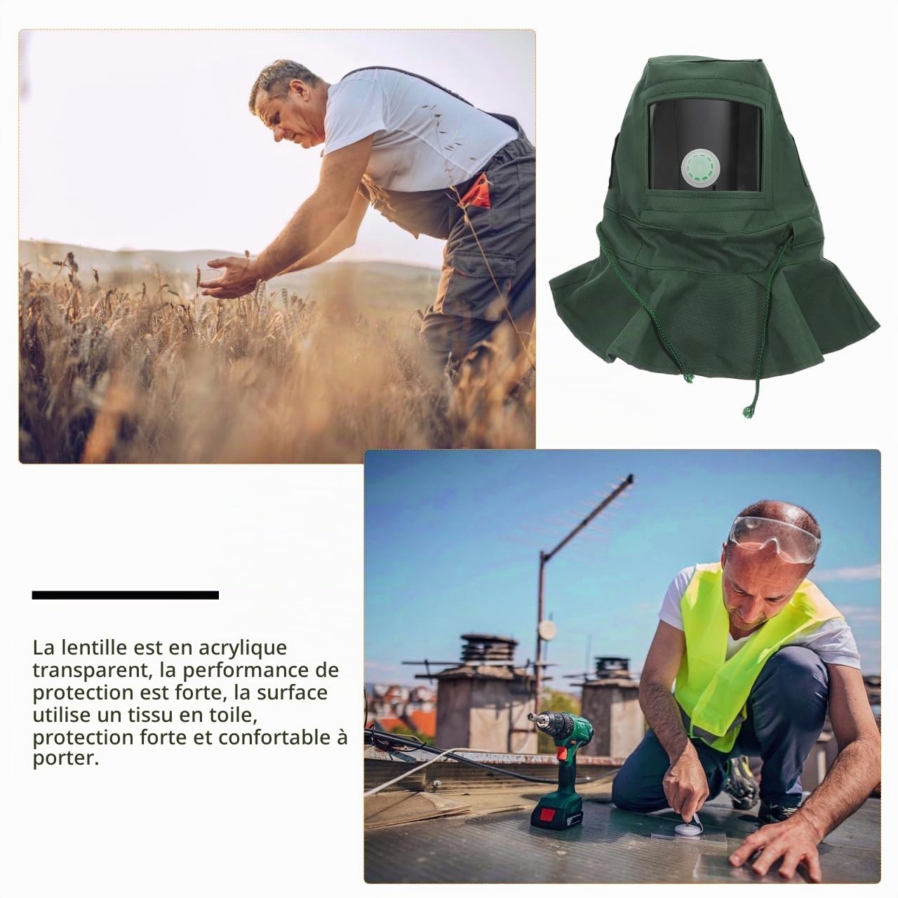 Hemobllo Cagoule de Sablage avec Visière Acrylique Transparente – Protection Anti-Poussière & Vent pour Ponçage, Polissage Léger et Dépoussiérage – pour Bricolage, Atelier et Professionnels (18,7 x 16