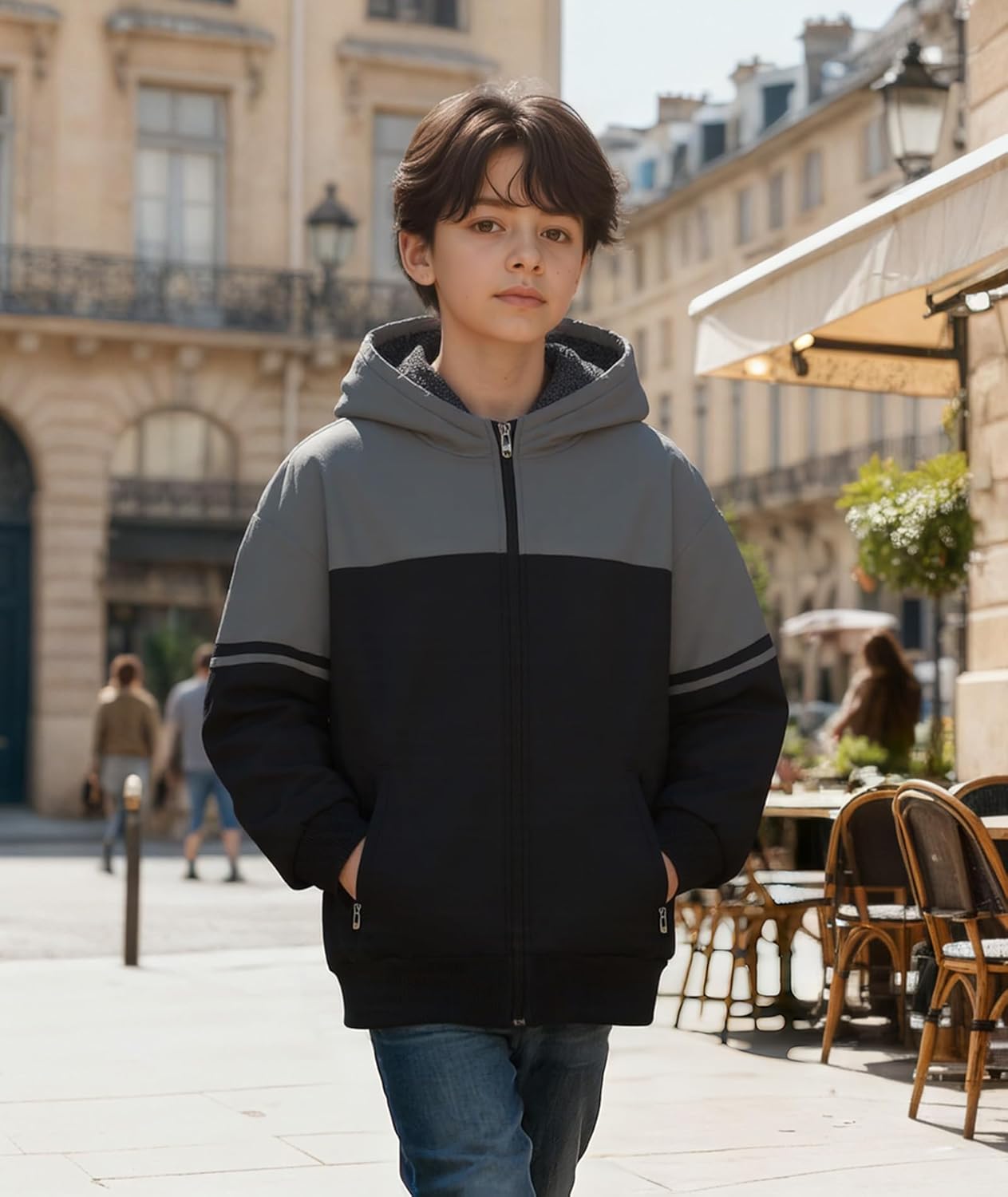 ZITY Boys Hoodie Kids Fleece Sherpa Lined Jacket Youth Zip Up Heavyweight Hooded Sweatshirt Teen Winter Warm Coat - Image 2