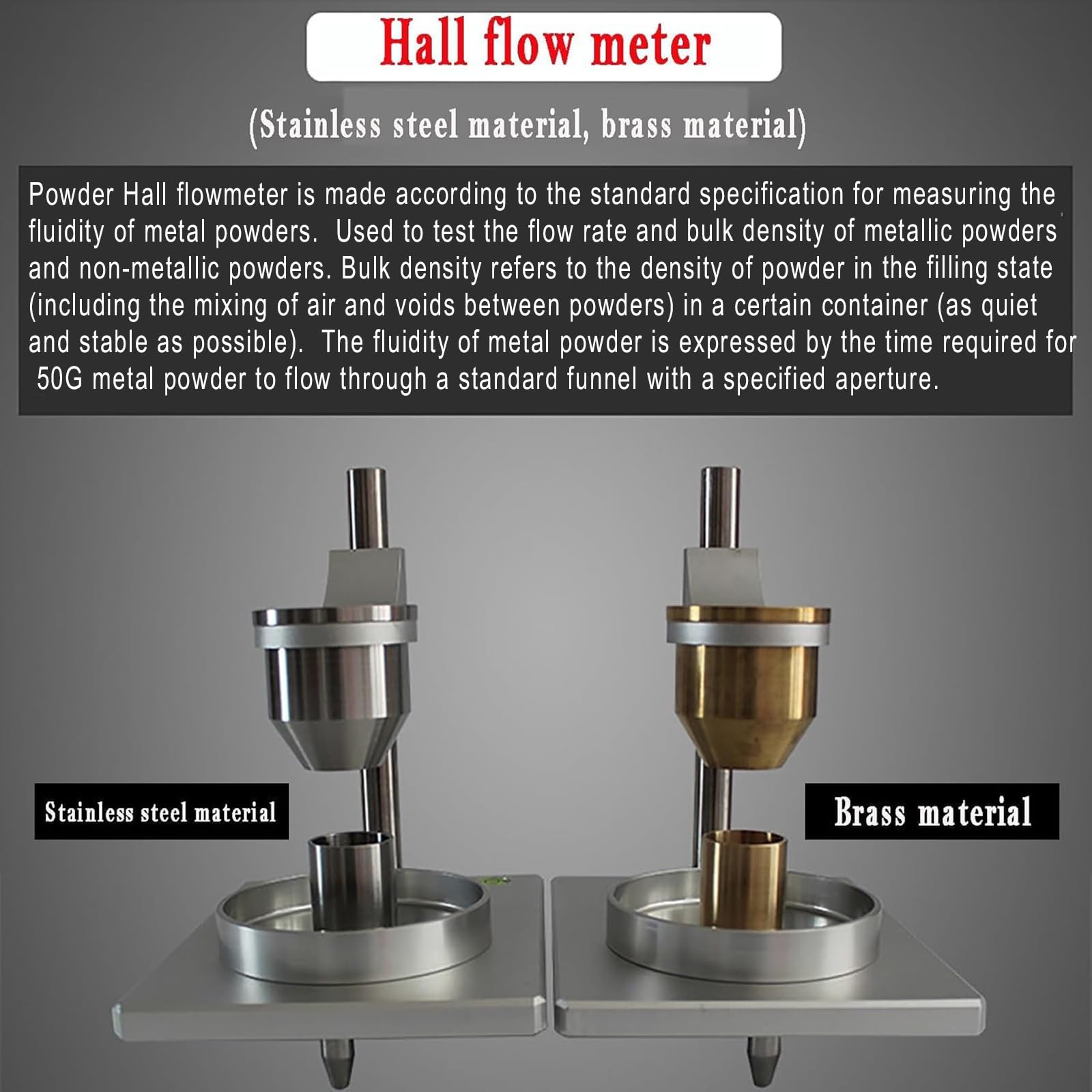 Fließfähigkeitsprüfer, Pulverschüttdichteprüfer Mit Wasserwaage Und 2,5- Und 5-mm-Trichter Aus Edelstahl, Einstellbare Höhe Zum Prüfen Der Schüttdichte Von Metallischen Und Nichtmetallischen Pulvern