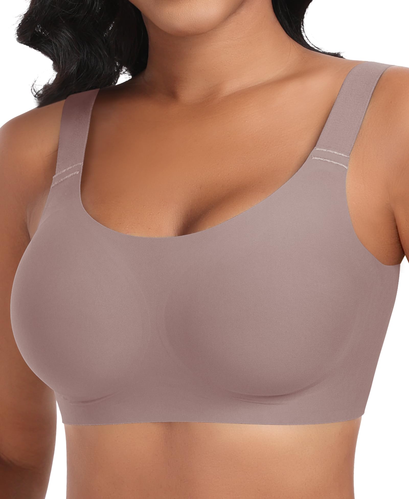 Nahtloser BH Damen Ohne Bügel Glatt Komfort Vollschalen Gepolstert Bustier Weicher BH Bequemer T-Shirt Soft BH Bra Bralette (Braun, L)