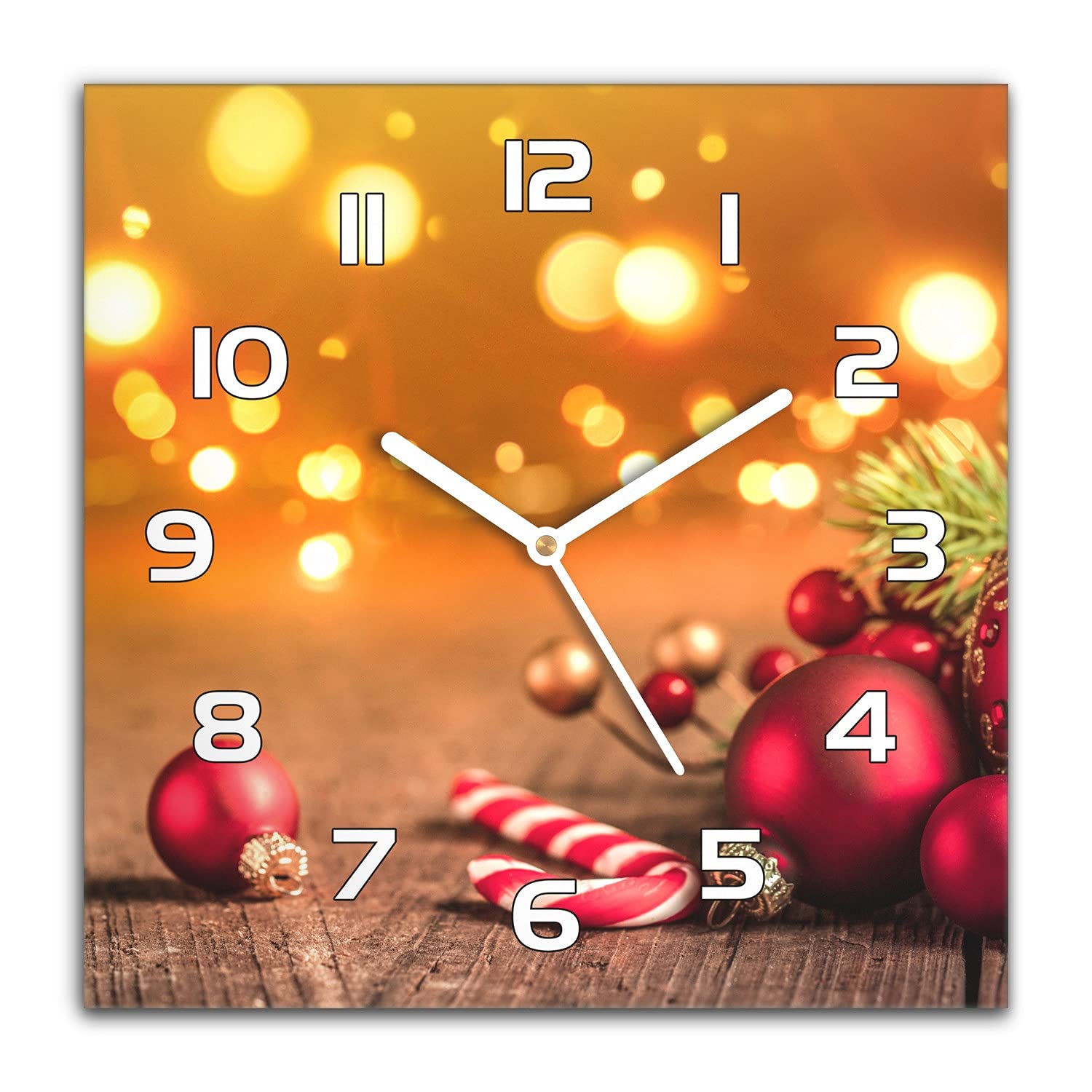 Horloge en Verre Cuisine et Salon Moderne Coloray Thème Boules Rouges de Noël