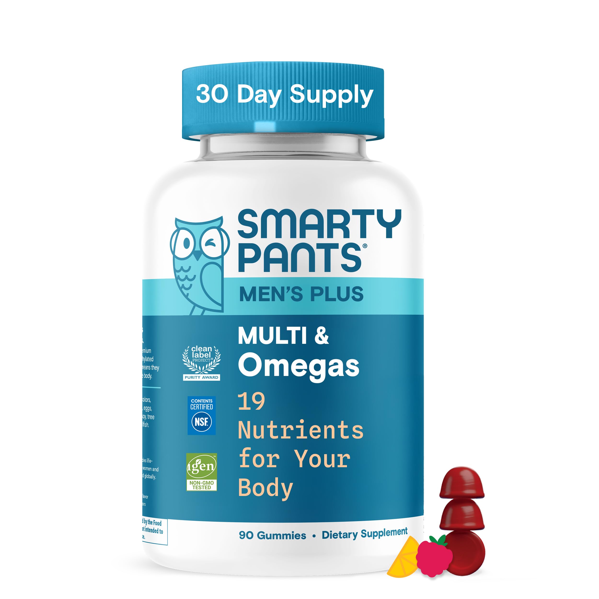 SmartyPants Men's Multivitamin Gummies - Improved Formula: Omega 3 (DHA/EPA), Methylfolate, Vitamin D3, C, Vitamin B12, B6, Vitamin A, K, Zinc & Selenium, Gluten Free, 90 Count (30 Day Supply)