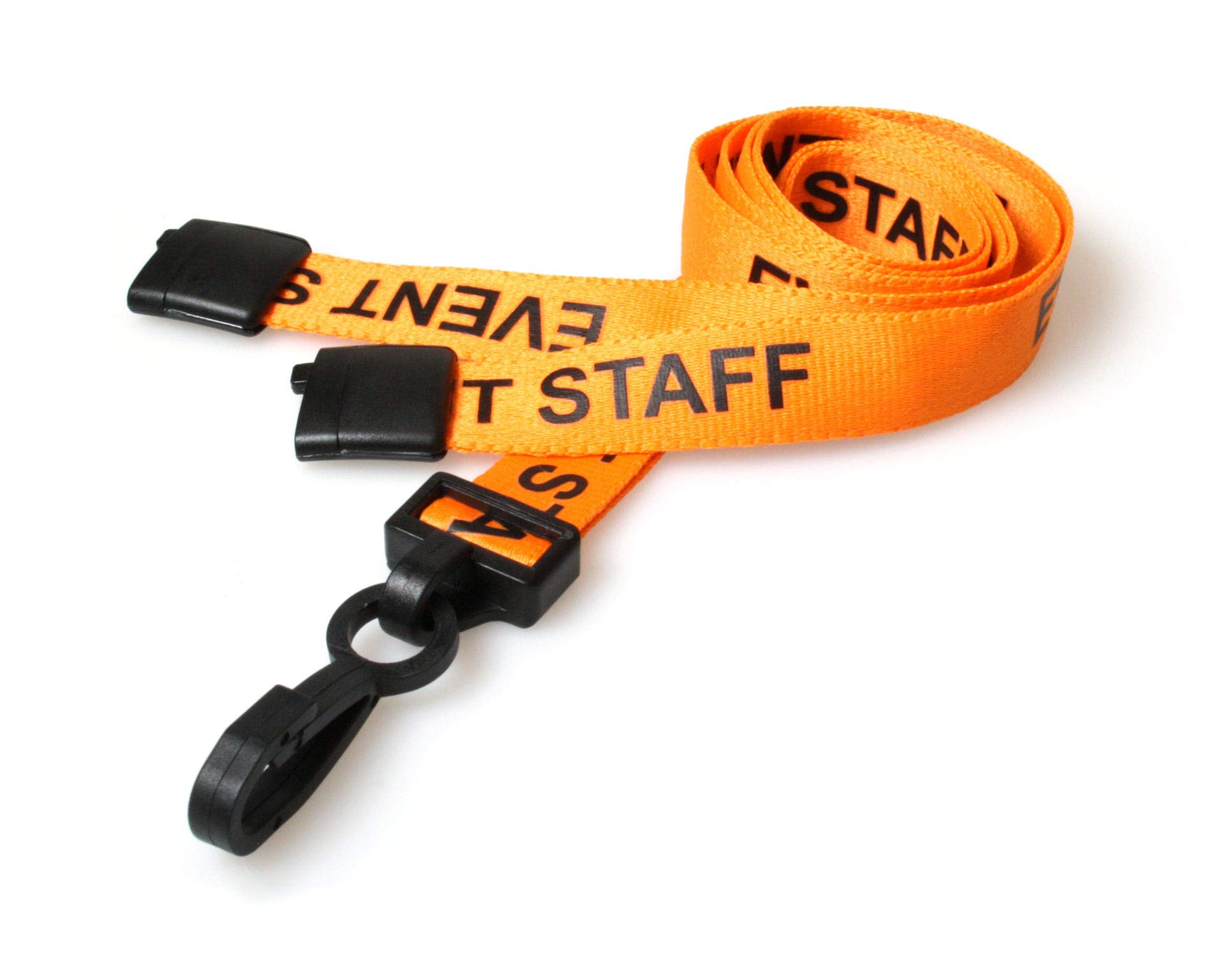 Identity-Plus: Pre-Printed Orange EVENT STAFF Lanyard with Saftey Breakaway and Plastic J Clip (100)