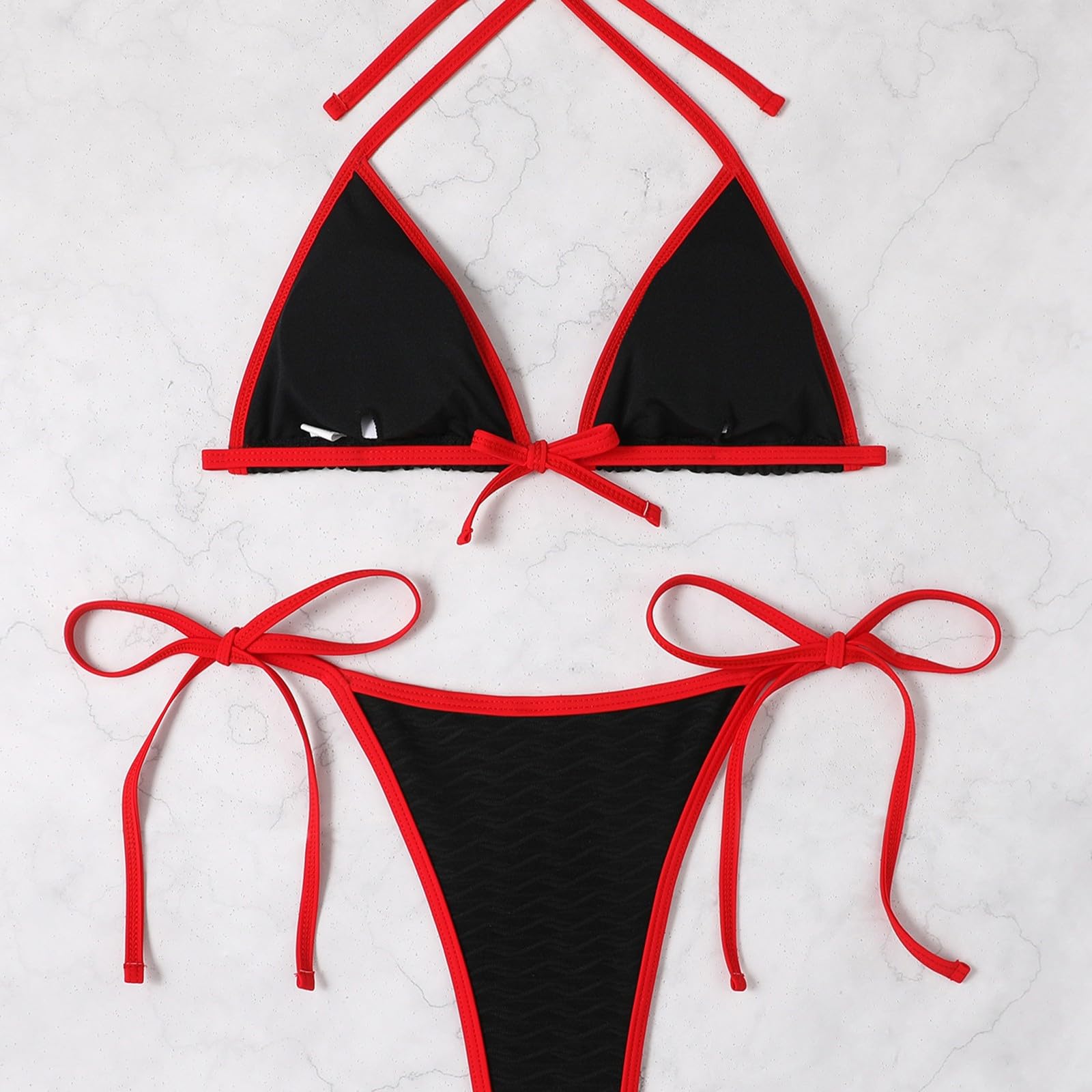 Ensemble Bikini pour Femme, Haut de Bikini Gros Seins, Bikini brésilien Triangle, Maillot de Bain élégant, Maillot de Bain Deux pièces, String Taille Basse, Triangle Dos Cou