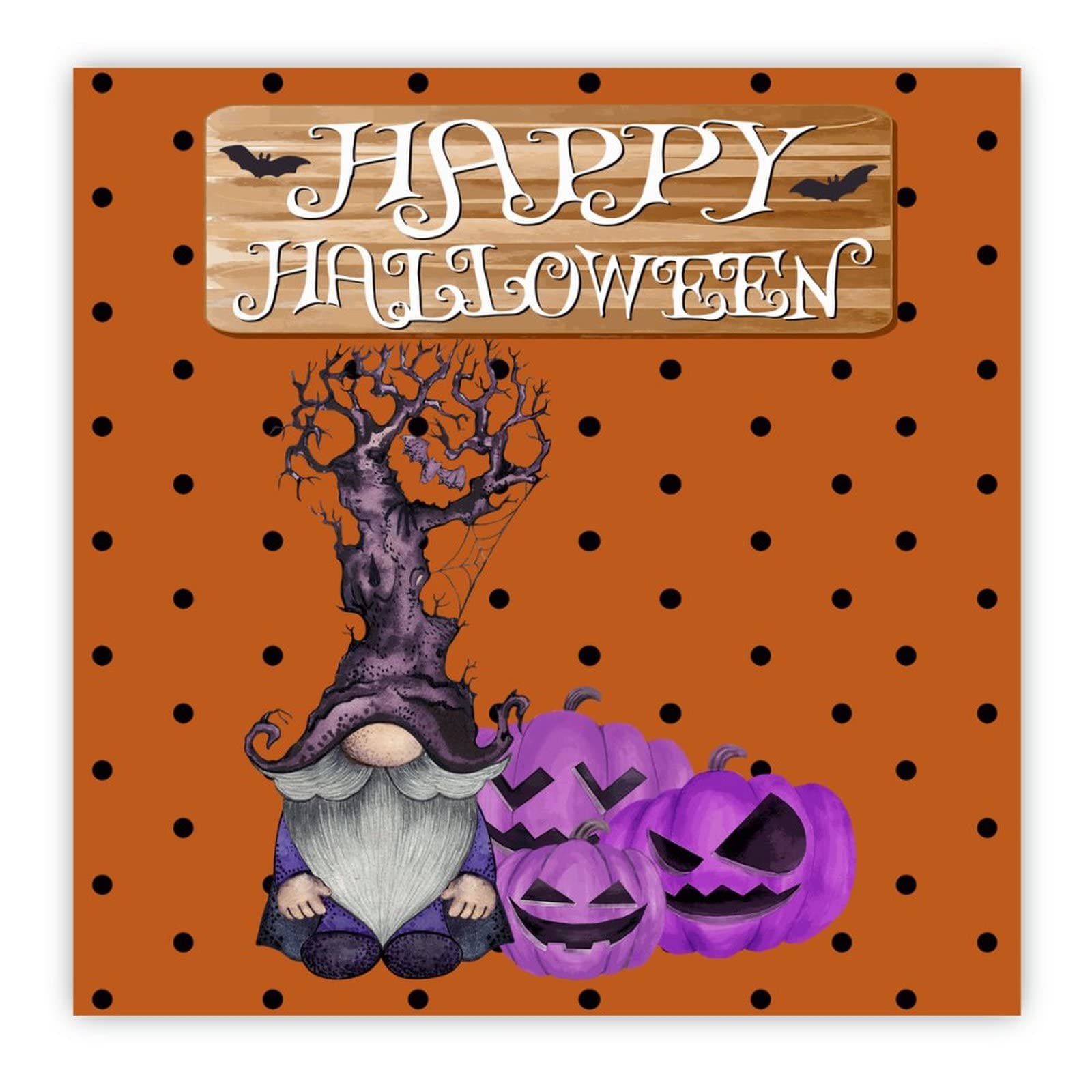 Panneau bois nain citrouille Halloween 40cm pour déco murale