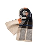 Australian Merino Wool Tartan Knitted Scarf for Men, Plaid Winter Warm Thick Soft Neckwear with Gift Box