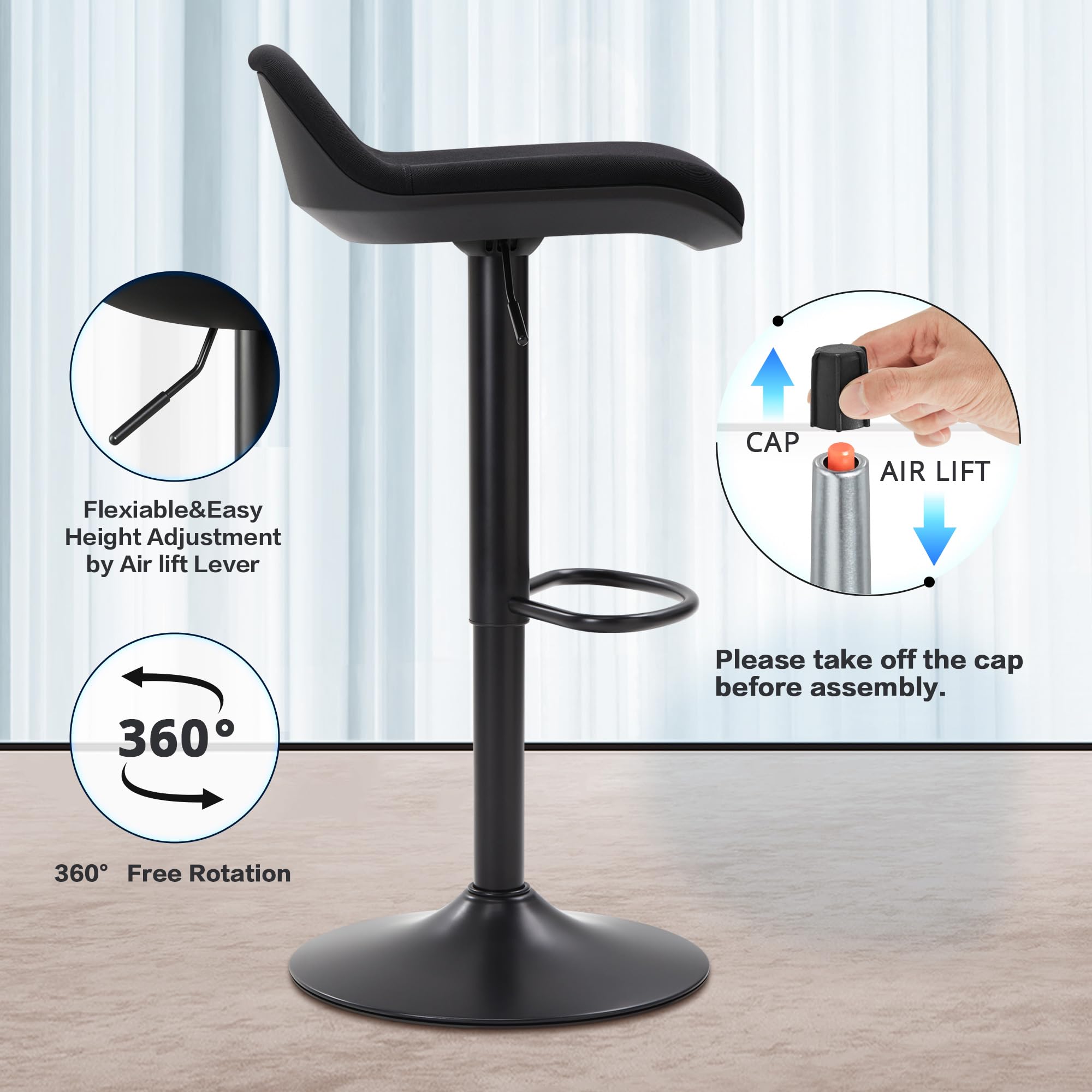 IWMH Stehhocker Höhenverstellbar, Ergonomische Stehhilfe, 360° Drehbar Bürohocker mit Anti-Rutsch Großer Sockel, Niedriger Rückenlehne (Schwarz)