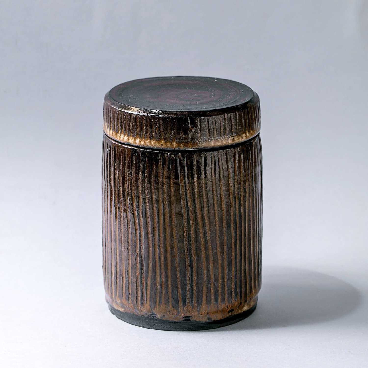 Handmade Rustic Vintage Ceramic Storage Jar with Lid Coffee Tea Sugar Container Canister Seasoning Spice Home decor textured brown glaze