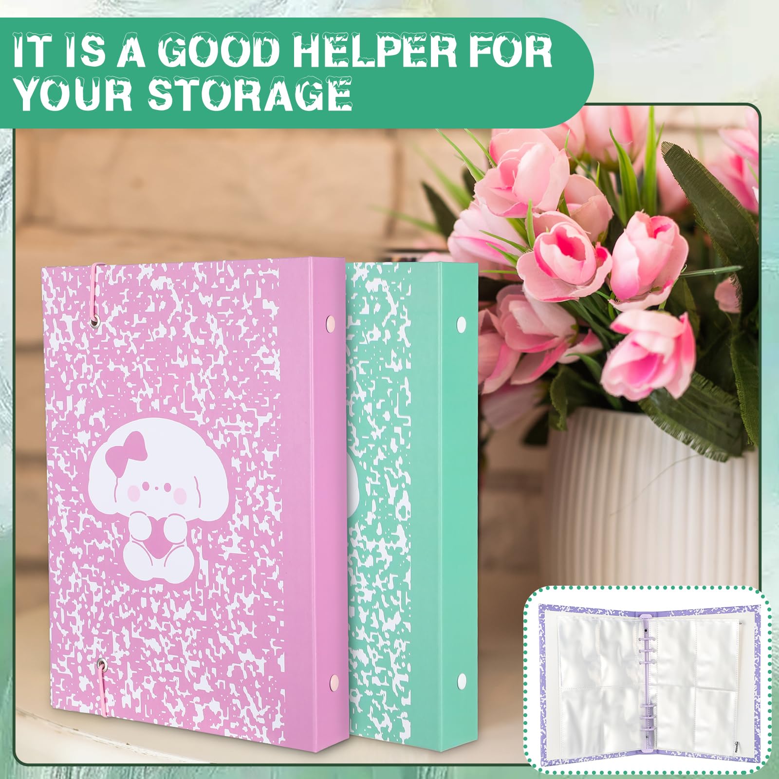 Honoson 4 album per raccoglitori A5 Kpop con 20 tasche con 160 tasche Kpop Photocard Sleeves 6 anelli ricariche interne e adesivi Kpop Photocard Holder Photocard Book per foto e carte di archiviazione