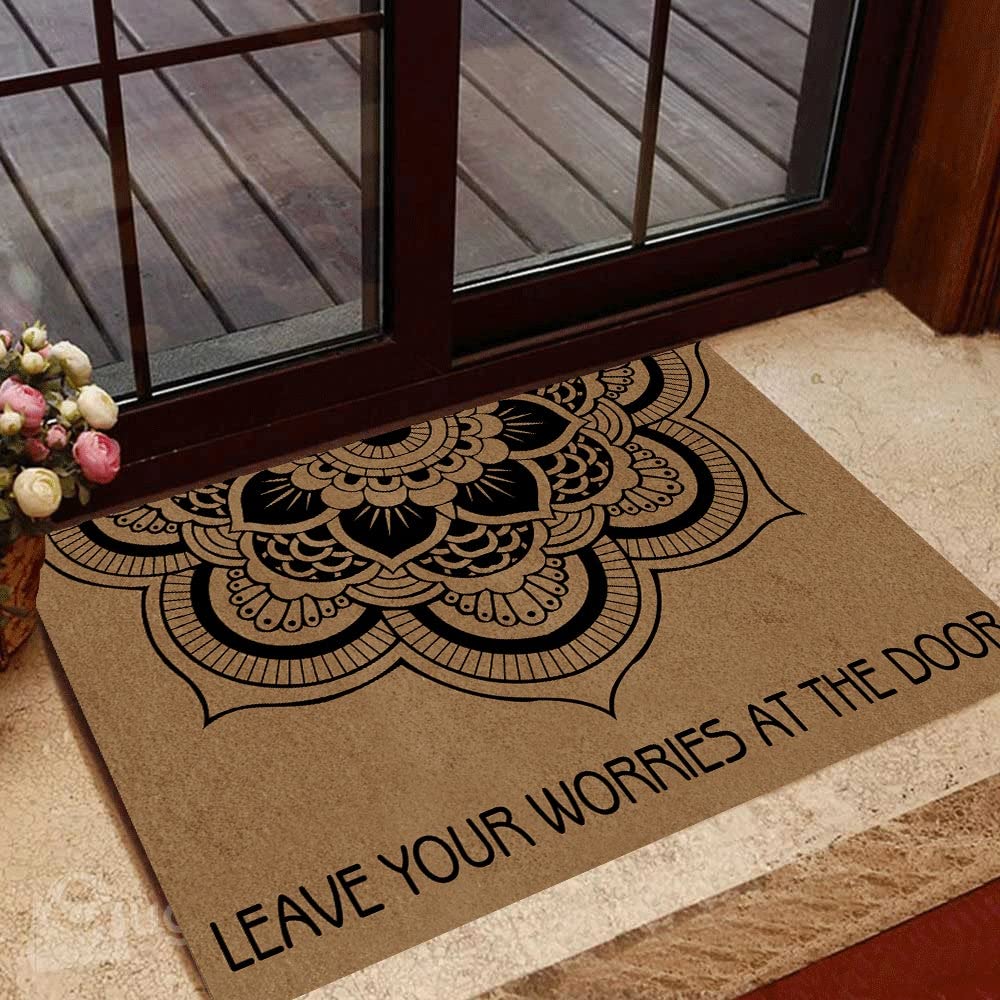 TIANTUR Door Mat Indoor Entrance Yoga Doormat Leave Your Worries at The Door Welcome Mat Home Decor Gift for Cat Lovers Funny Doormat Gift Idea Housewarming Gifts Home Decor
