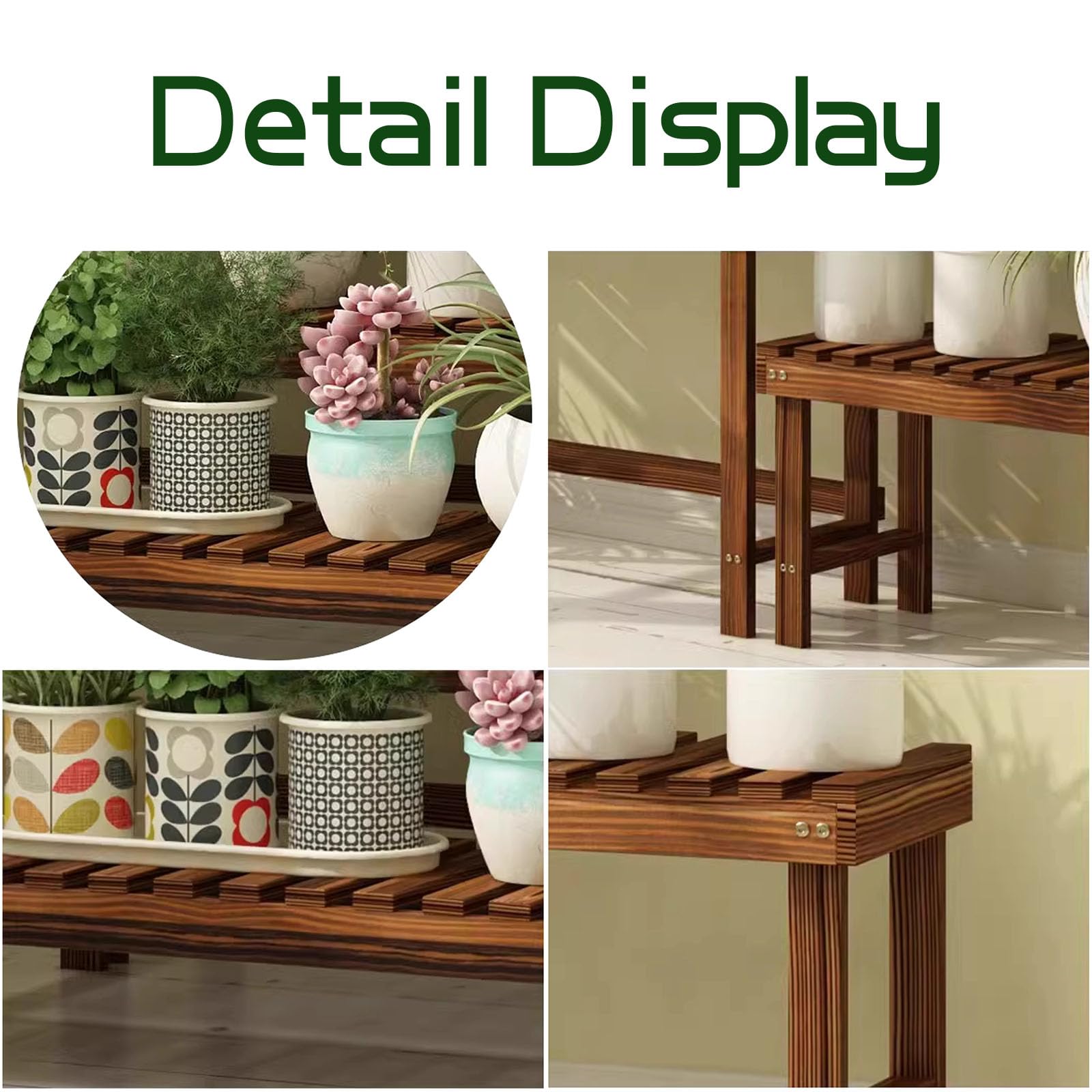 Pflanzenständer aus Holz für den Außenbereich, gestuftes Pflanzenregal für Garten, Hof, Terrasse und Balkon einfach zu montieren (Braun, 98x45cm)