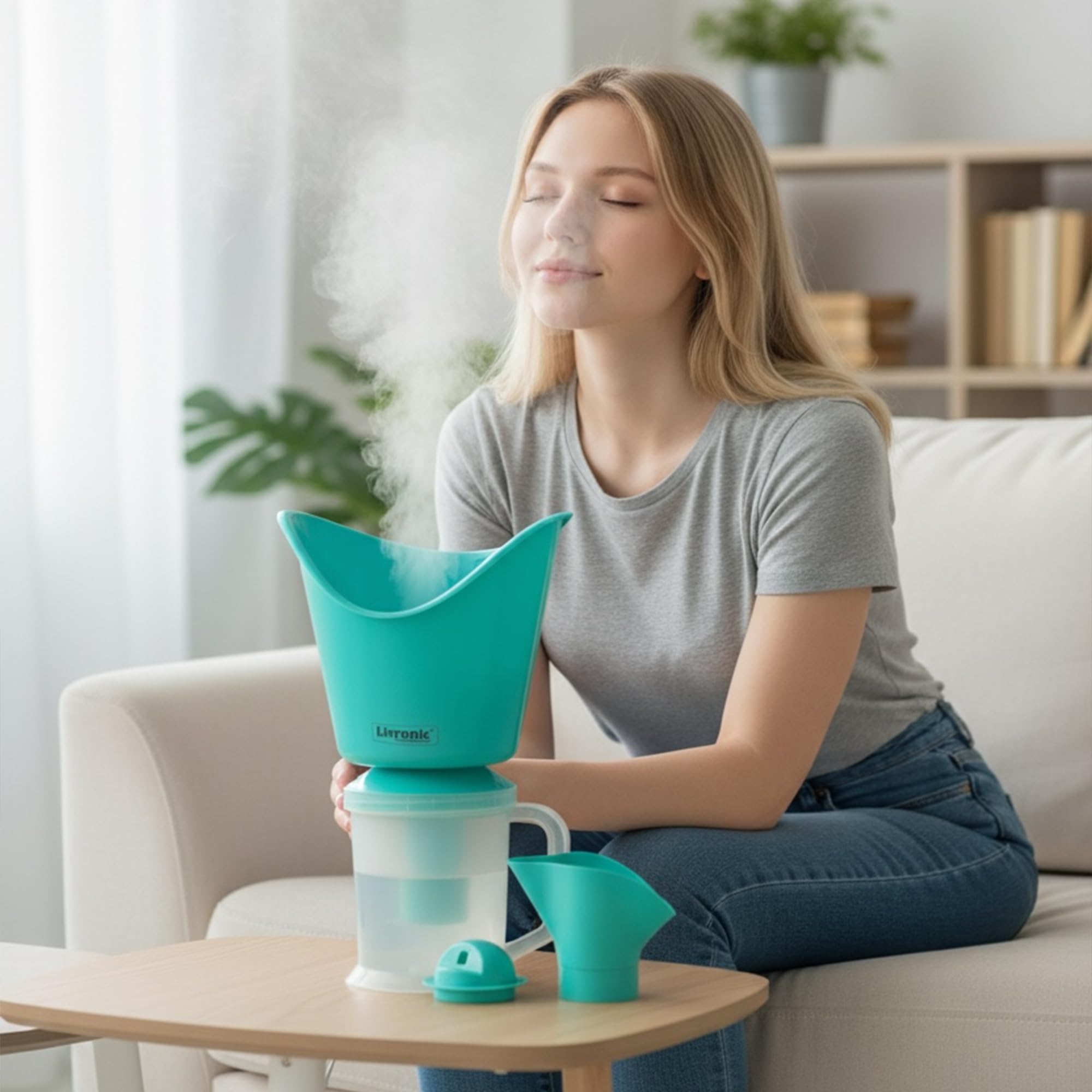 Livronic® 3 in 1 Steamer Vaporizer for Cold & Cough | Sauna Steam & Steamer Vaporizer for Face & Skin | Steam Inhaler Machine for Sinus, Congestion Relief – Adults & Kids (GREEN) 2
