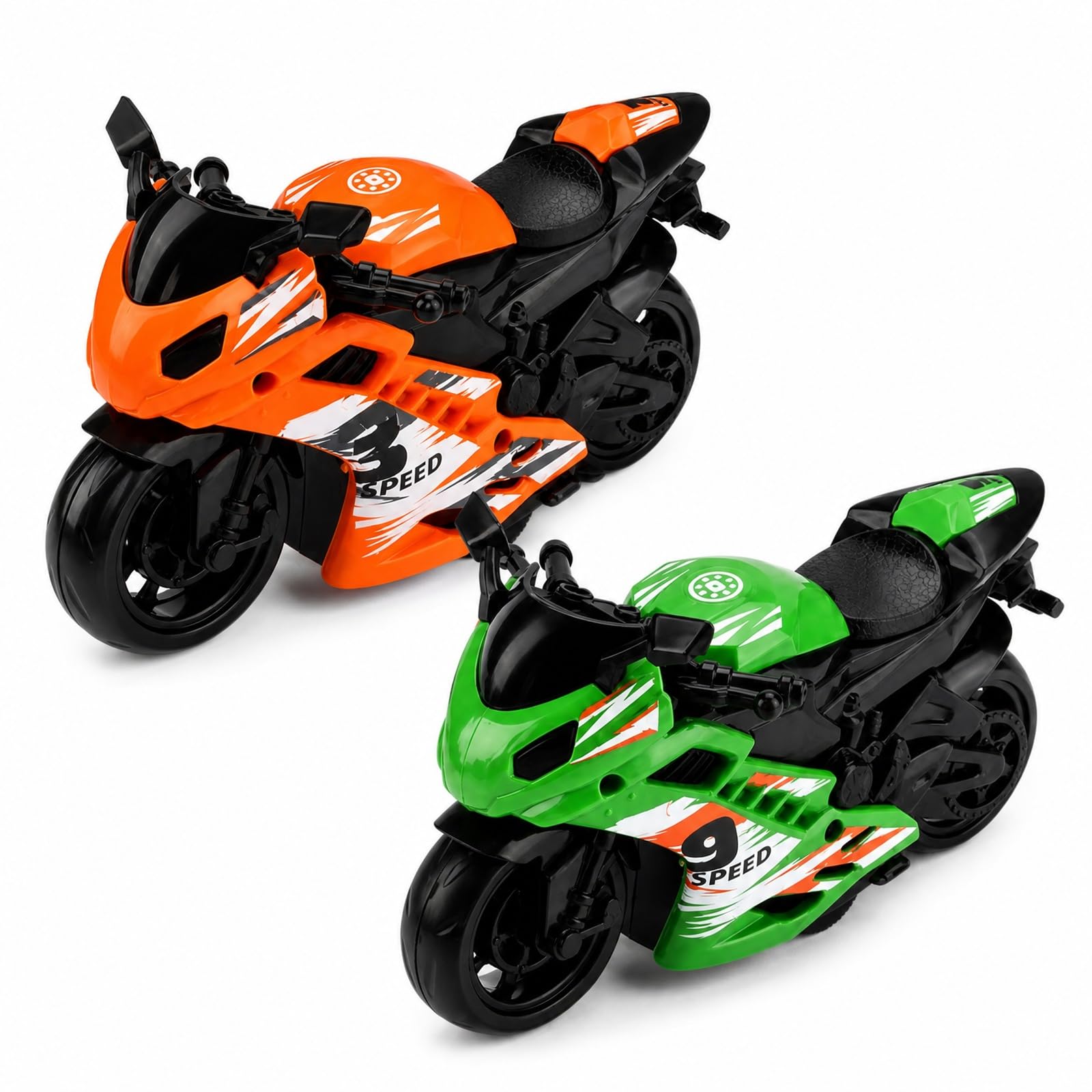 Wvbzf 2 PCS Motorcycle Model, Mini Motorbike Green and Orange