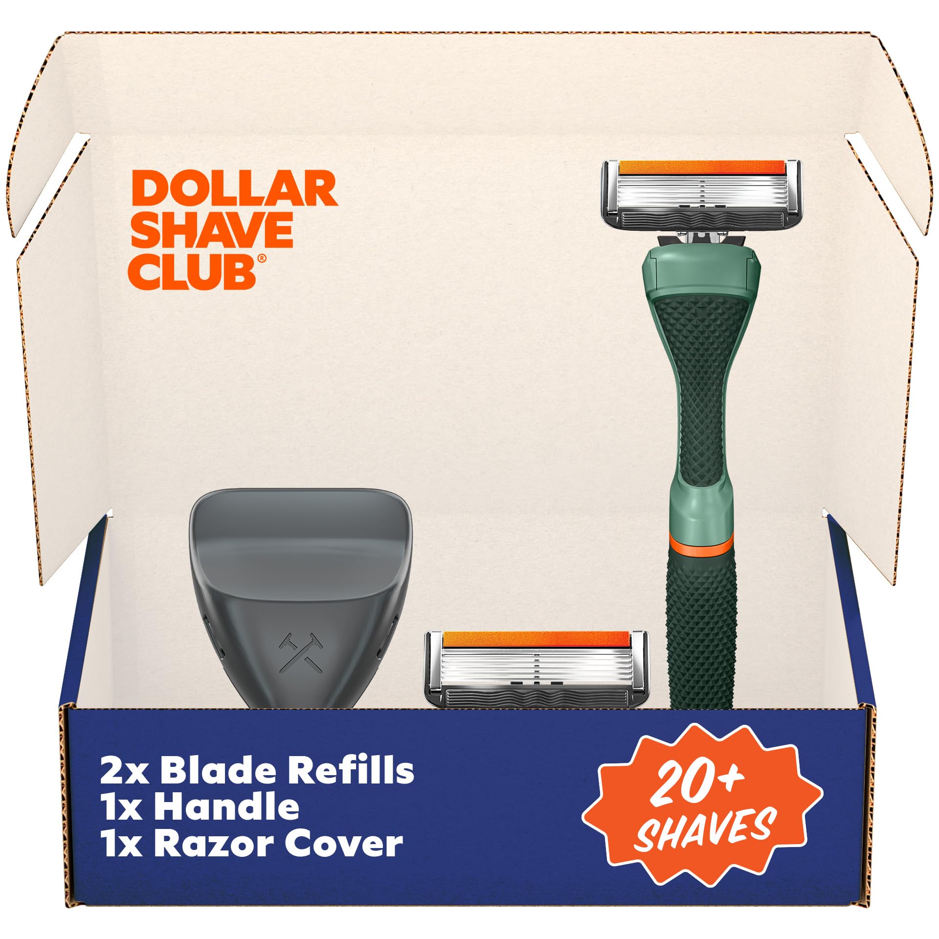 Dollar Shave Club The Guest Pass Shave Set 2 Extra Close Refill Cartridges 1 Handle Green 1 Razor