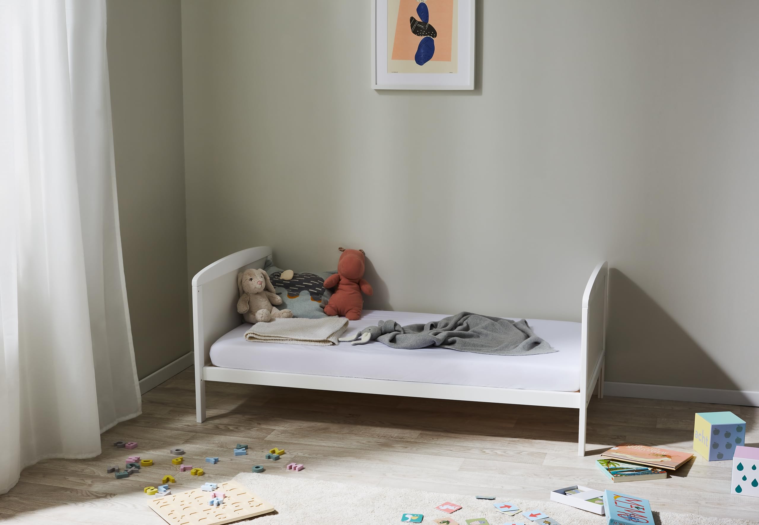 Kids Collective Babybett Kinderbett 70x140 Umbaubares Gitterbett höhenverstellbar & herausnehmbare Sprossen | weiß Vollholz Kiefer Made in Europe | von Geburt bis 6. Lebensjahr