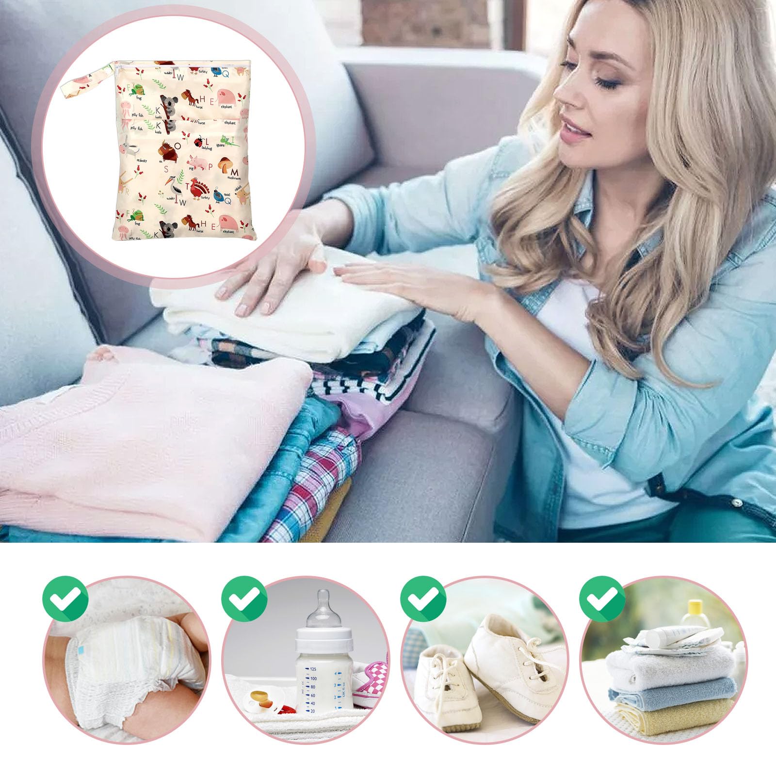 Lot de 3 sacs à couches étanches double fermeture éclair pour bébé voyages