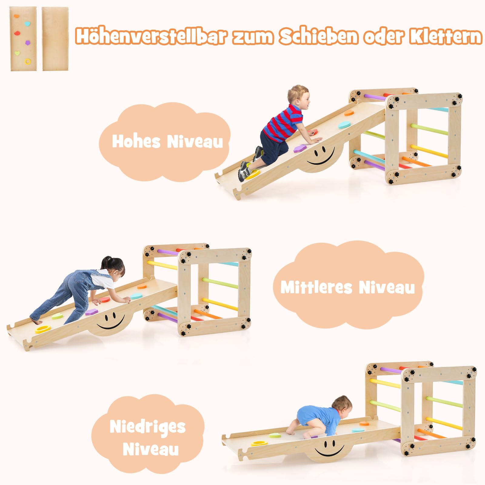 COSTWAY Klettergerüst Indoor, Kletterdreieck mit Rutsche, DIY Kletterleiter, Indoor Spielplatz umwandelbar, multifunktionaler Indoor Spielplatz für Kinder ab 3 Jahren (Bunt)