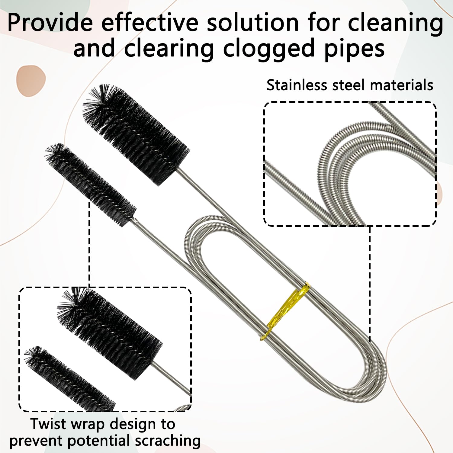 REEKNOKOL Drain Unblocker Tools, 5Pcs Sink Unblocker Tool Flexible Drain Cleaner Tool 155cm/61in Drain Brush 45cm/ 17.8in Drain Snake Unblocker for Kitchen Bathroom Shower Plug Hole - Image 3