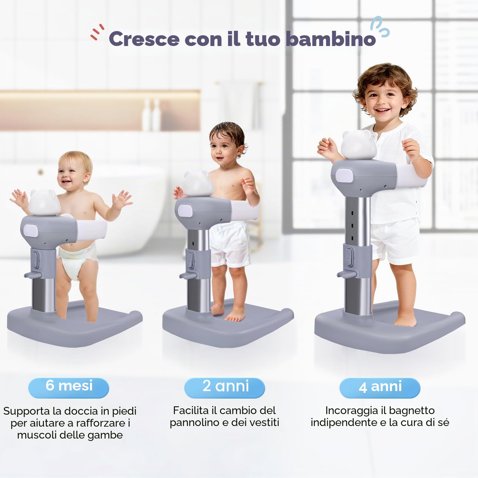 Supporto Doccia Bambini In Piedi, torre da bagno regolabile per bambini per alzarsi in piedi per alzarsi in piedi,Maniglia di Sicurezza per Bambini da 8 a 36 Mesi,per neonati e bambino
