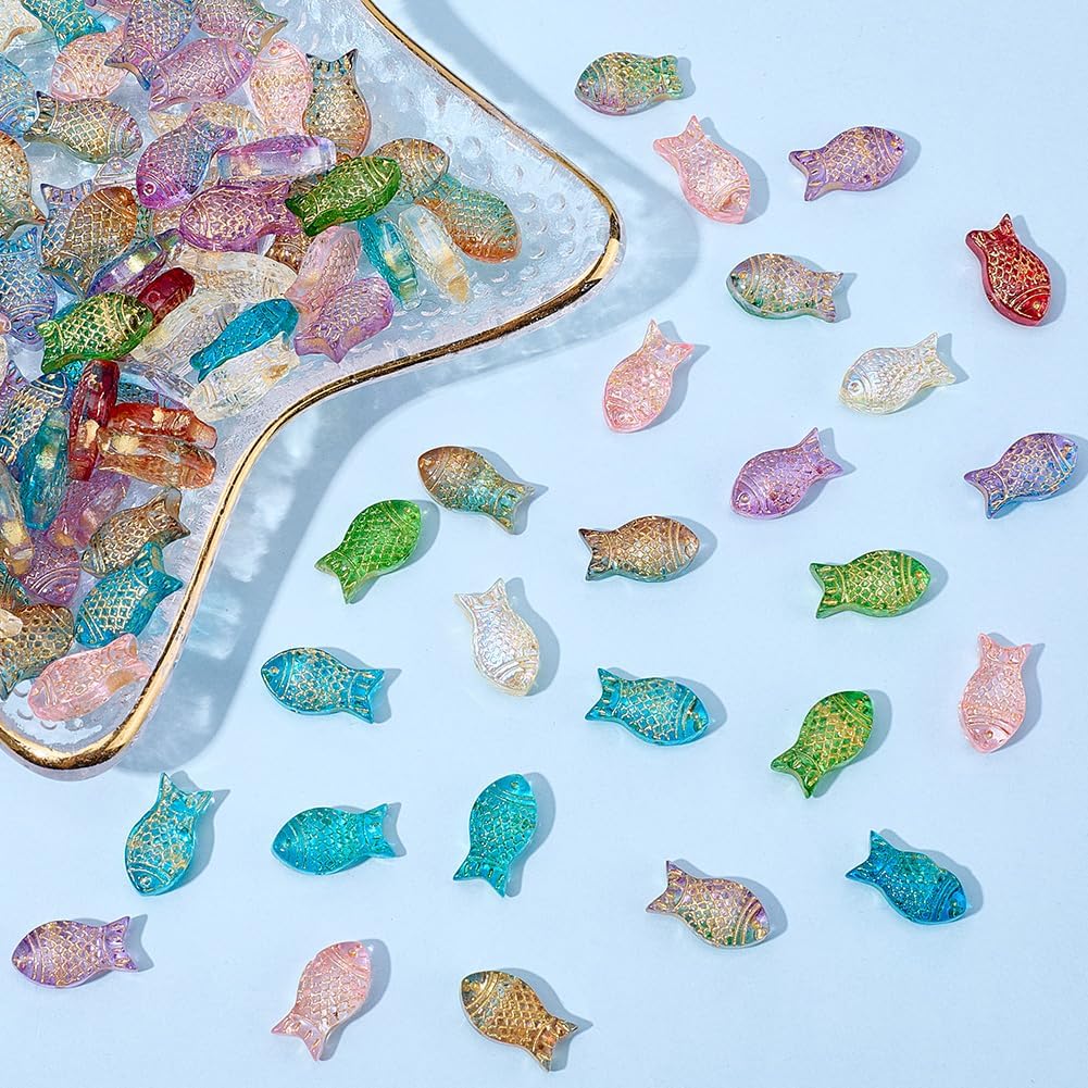SUNNYCLUE 1 Box 120Pcs Fish Glass Beads Sea Animal Beads Bulk 15.5x8x5mm Small Ocean Fishes Charms with Gold Metal Enlaced Loose Spacers for Jewelry Making Earrings Necklaces Bracelets DIY Crafts - Image 7