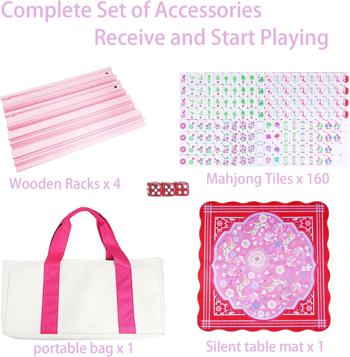 American Mahjong Game Set, Acrylic Pink Portable Carrying Mahjong,160 Premium Tiles,Western Mahjong Tiles Set,Complete Ma Jong Set
