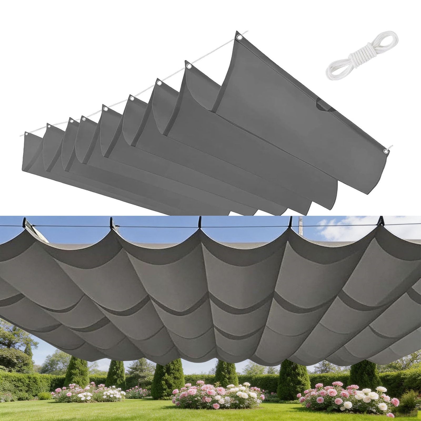 Voile d'ombrage rétractable vague anti-UV 98% résistant à l'eau