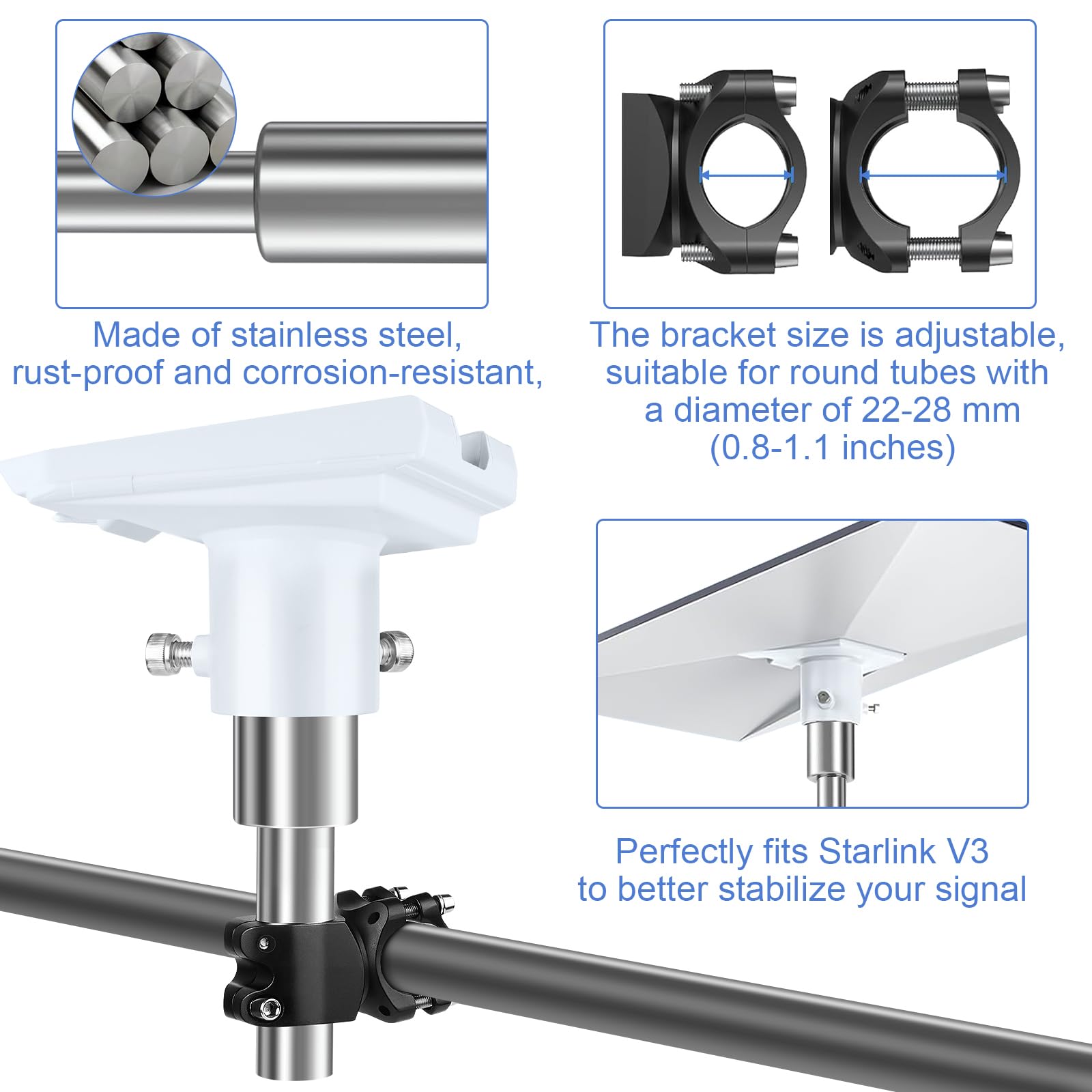 Starlink Gen 3 RV Ladder Mount, Starlink Kit Completoadattatore per tubi Starlink Gen 3 Adatto per Tetti, Camper, SUV, Camion o Barche