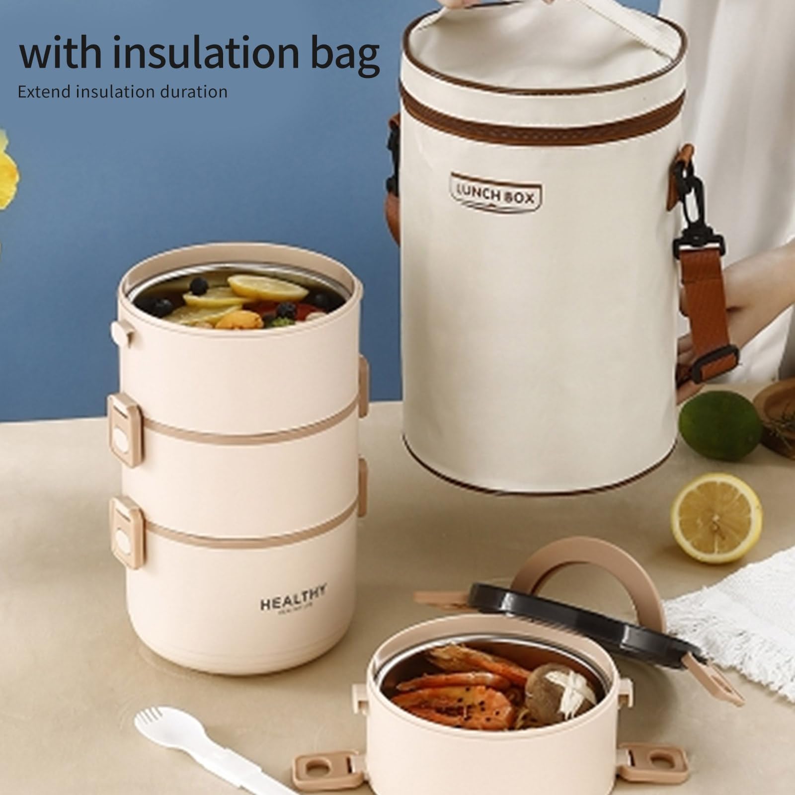 Scatola Bentos in acciaio inossidabile 304 con pentole interne staccabili e set di posate contenitore per alimenti per i pendolari quotidiani isolati Lunch box con manico nascosto