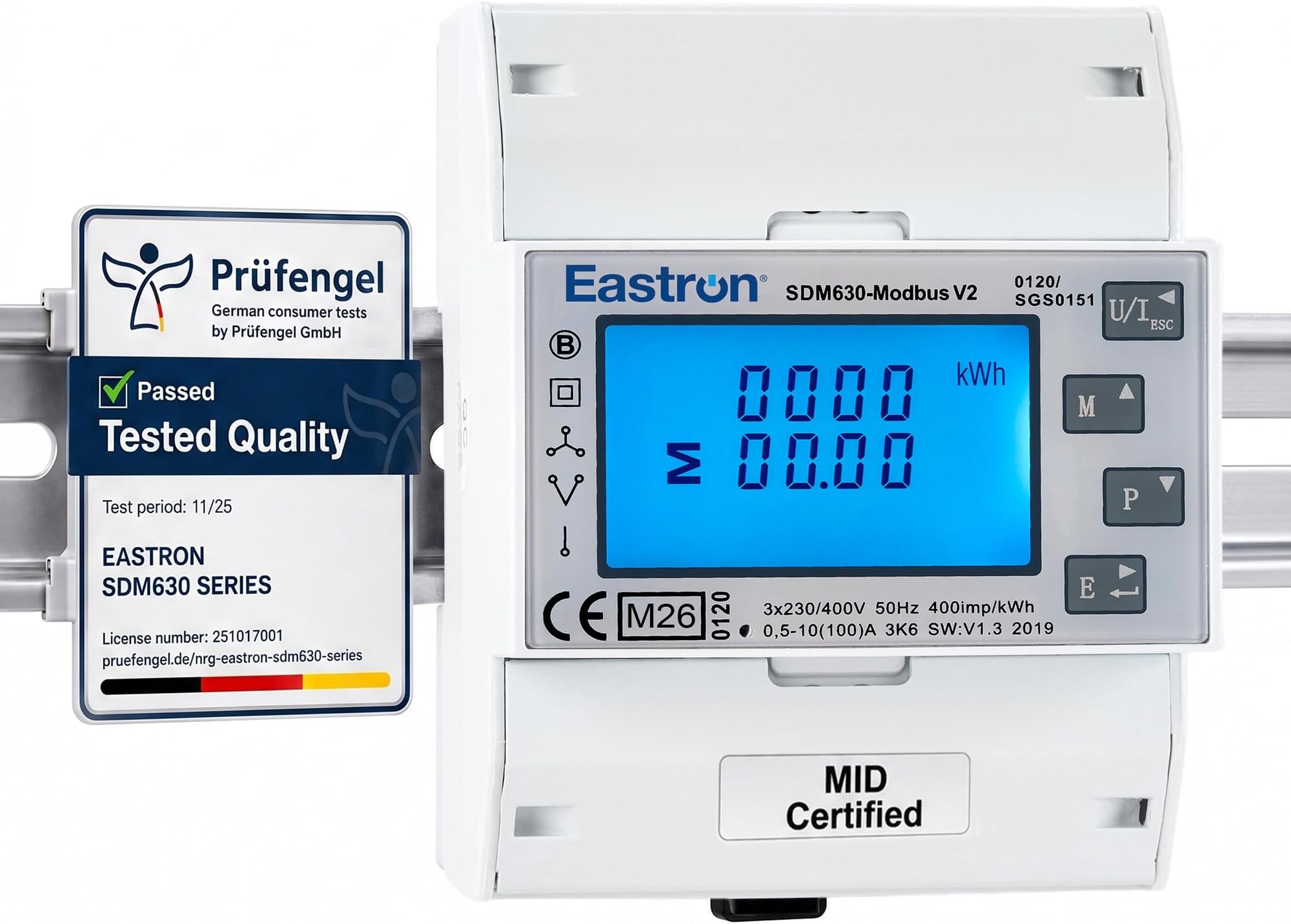100A Direct-fed DIN Rail-Mounted Electricity Meter and Solar Power Monitor - Measures and displays 1p2w, 3p3w & 3p4w Supplies with User-Friendly menu and Solar Meter (SDM630 MODBUS-MID)