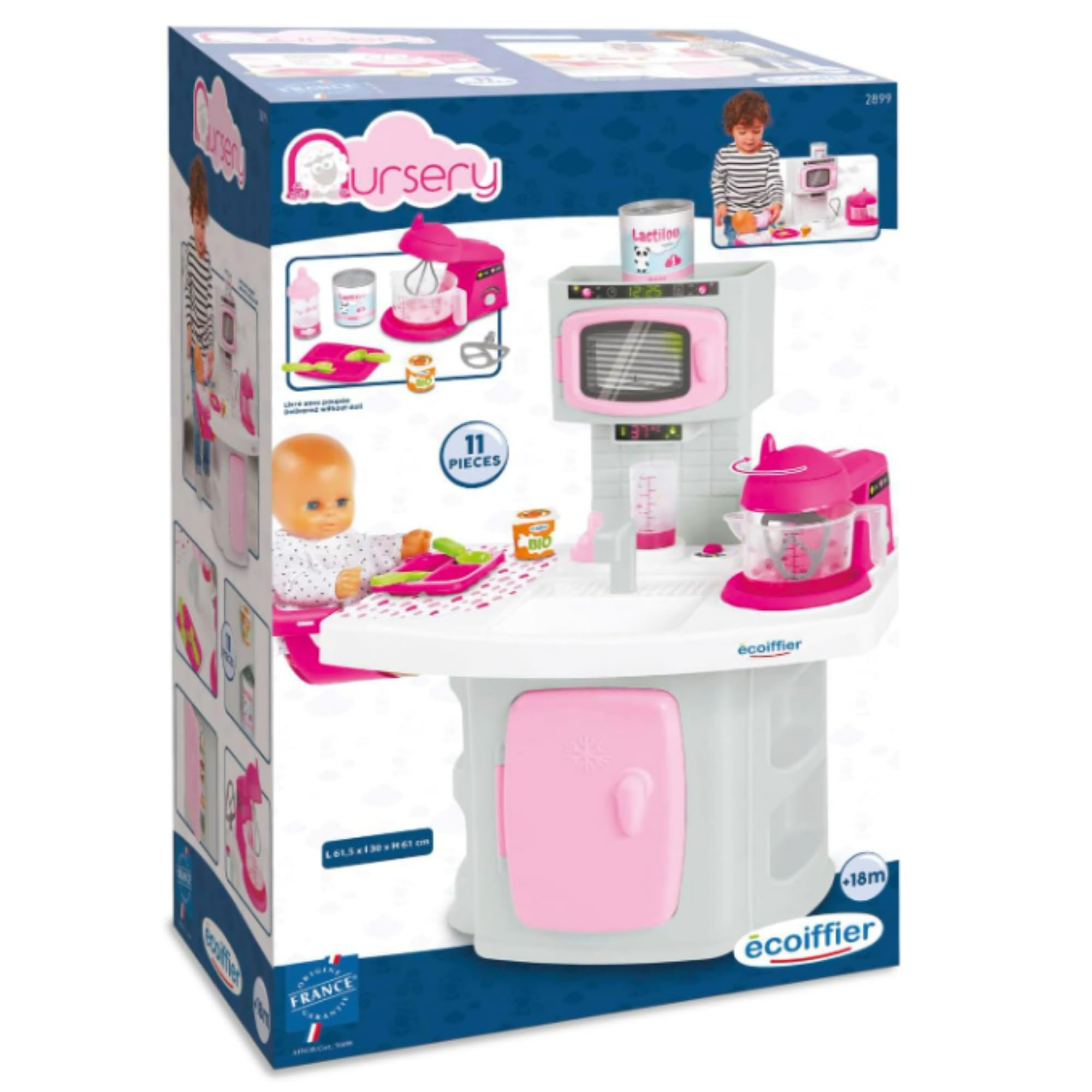 Ecoiffier- Cocina Nursery, Mi Primera Cocina, Incluye Zona para el Cuidado del Muñeco Bebé, 11 Accesorios, Adecuado a Partir de 18 Meses (7600002899)