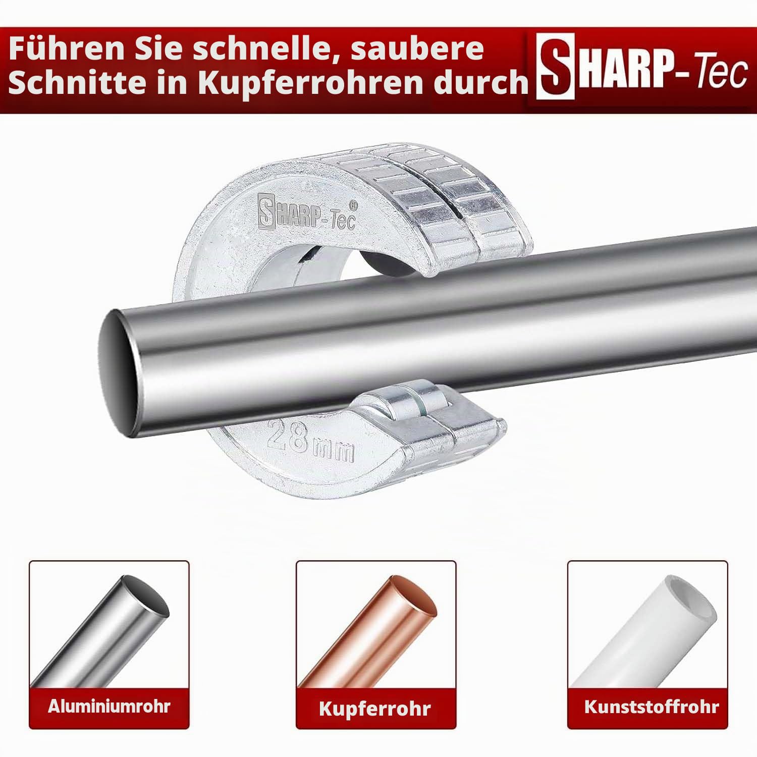 Sharp-tec Rohrschneider für 28 mm Rohr, tragbare Rohrscheibe mit Zinklegierungsmaterial, Schneidradklinge austauschbar, CT-113-W