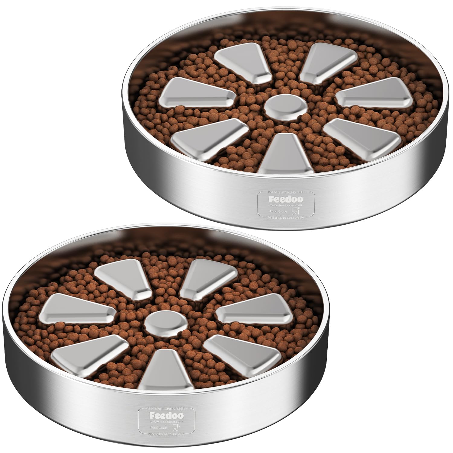 Feedoo Slow Feeder Dog Bowl 4-Cup, Double-Wall Stainless Steel, 2-Pack