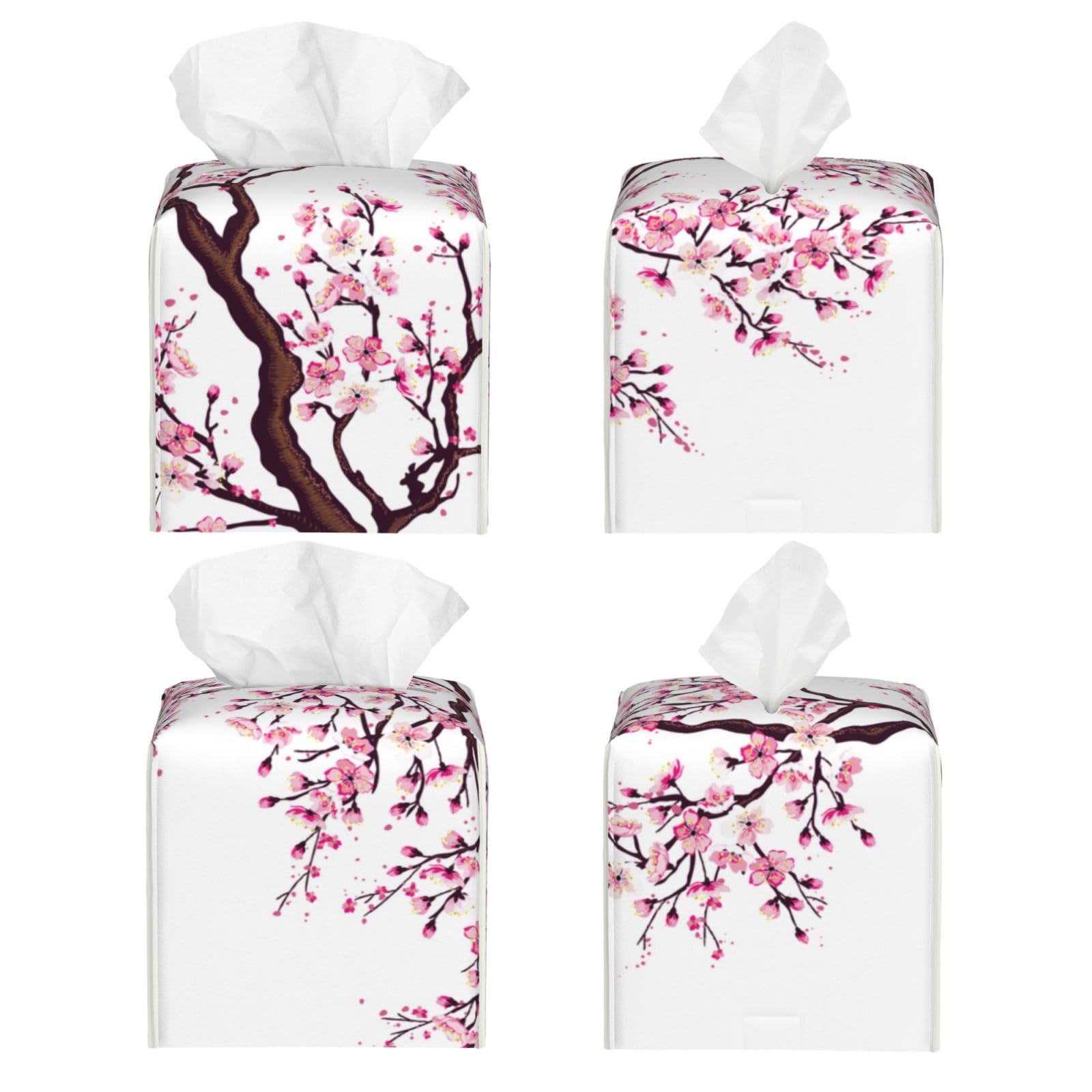 Branch of A Flourishing Tree Flowers Cherry Blossoms Spring Theme Art Square Tissue Box Cover, Cube Tissue Box Holder, Table Tissue Box