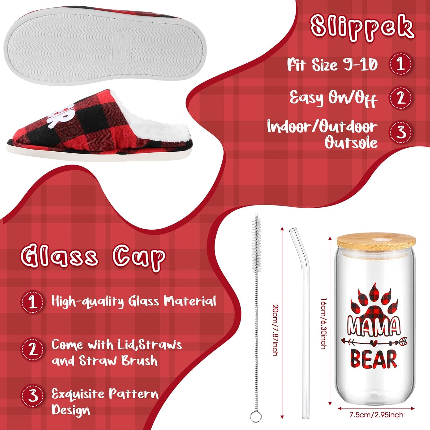 4 Pcs Christmas Blanket for Mom Mama Bear Gifts from Mama Daughter Son Bear Wearable Blanket Slippers Cup Gift