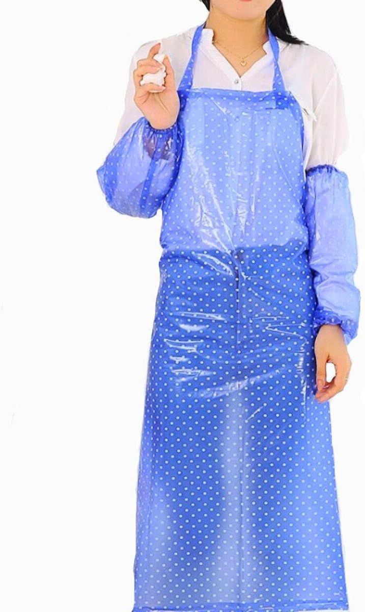 Adjustable Bib Apron, PVC Cooking Kitchen Aprons for Men and Women, Waterproof，Extra Long,Blue