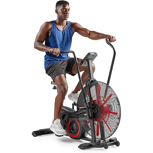 Sunny Health & Fitness Premium Smart Cross-Training Fan Bike, Air Resistance Cardio Machine w/330lb Capacity for Intensive Home Workout, Customizable Monitor w/Free SunnyFit App Connection-SF-B223018