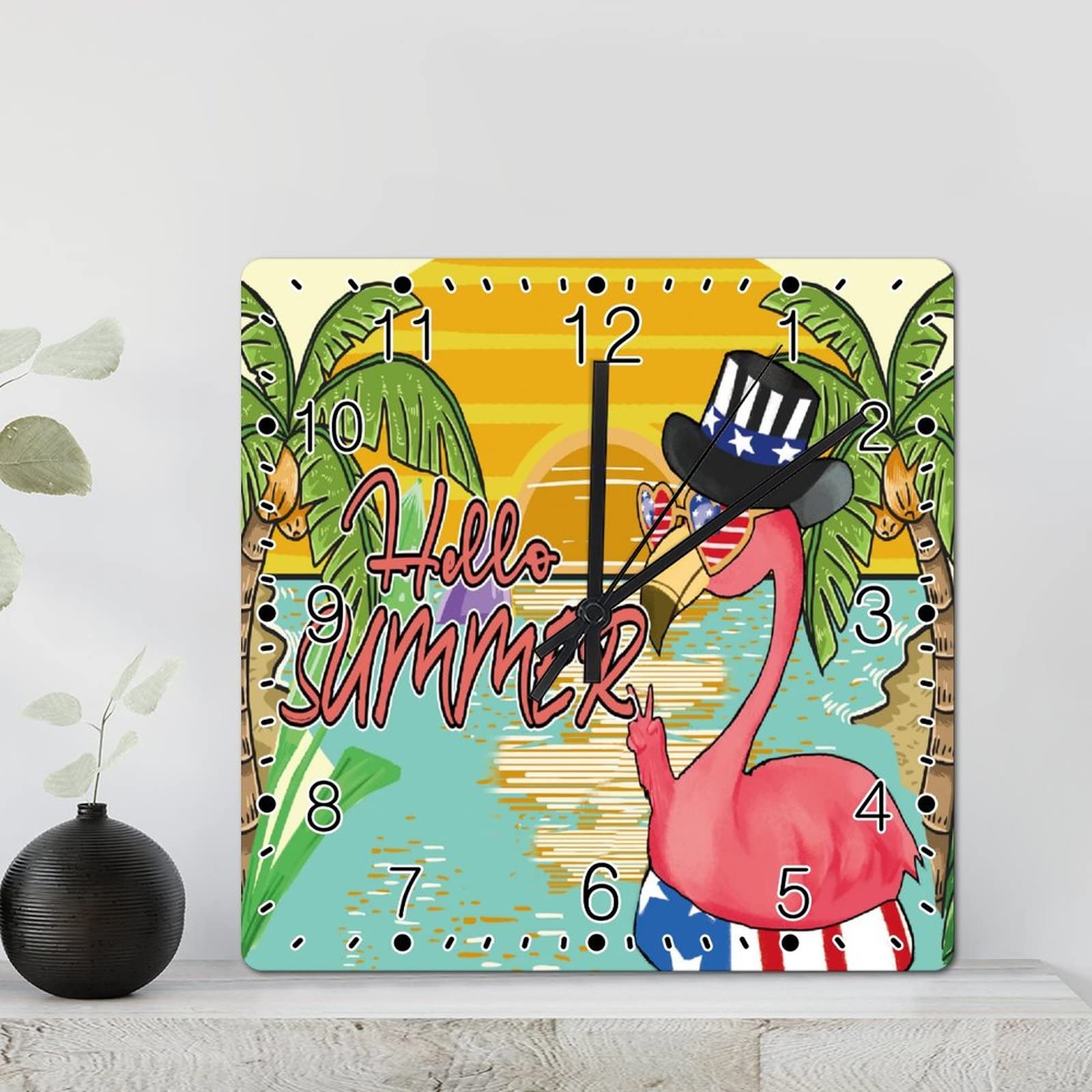 Horloge murale haut de gamme flamant rose aquarelle carrée