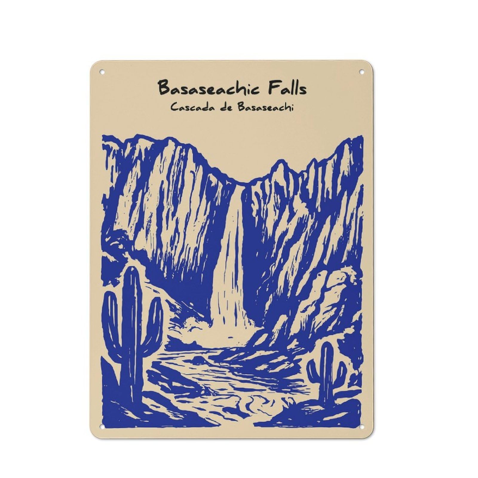 Junmoney Style-7 Tin Wall Plaque 40X30cm With Basaseachic Falls Illustration For Café Or Restaurant, Housewarming Present For People Styling Café And Restaurant
