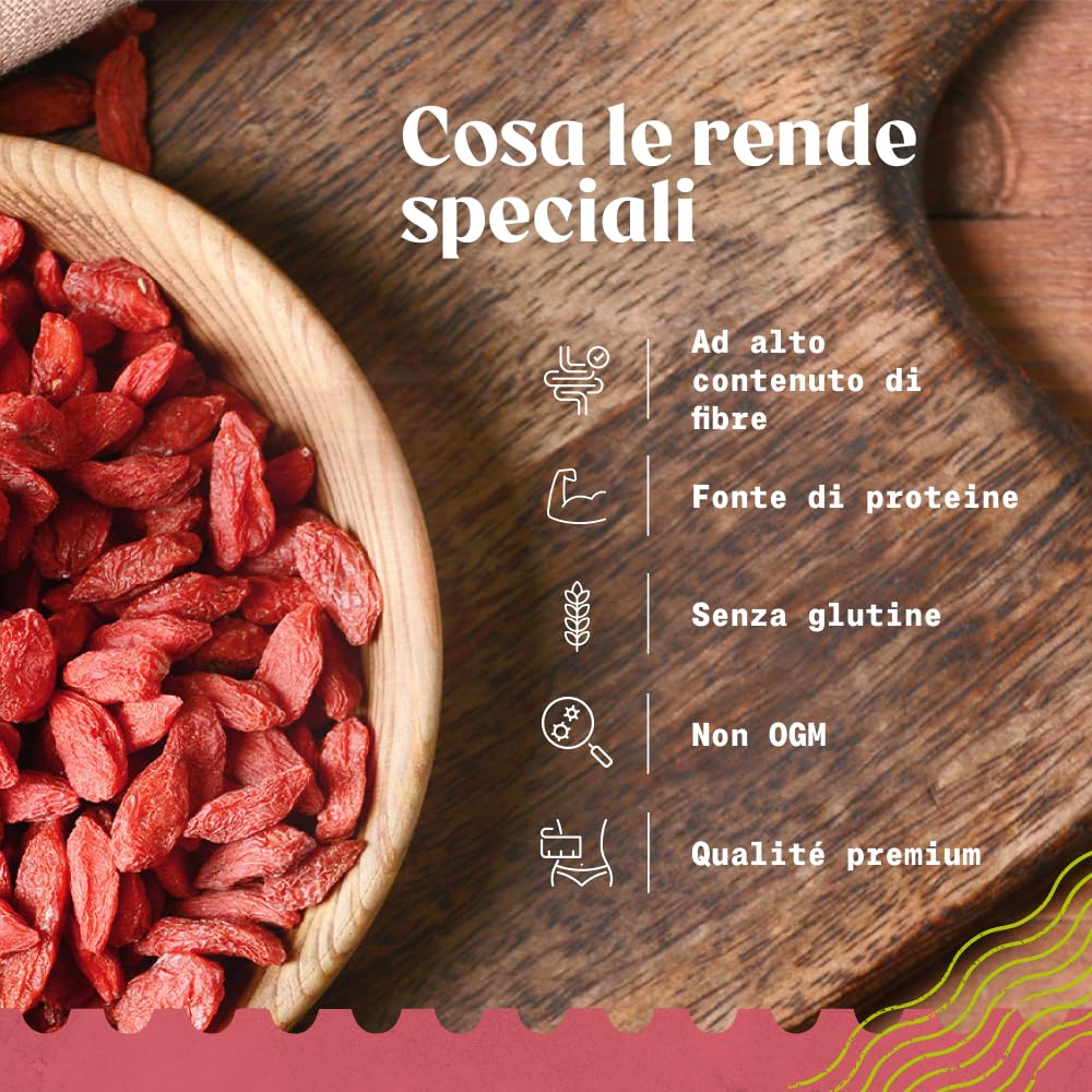 NaturaleBio Bacche di Goji 950 g. Frutta secca tradizionale cinese. Vegano, ricco di fibre. Snack biologico, non OGM e senza glutine.