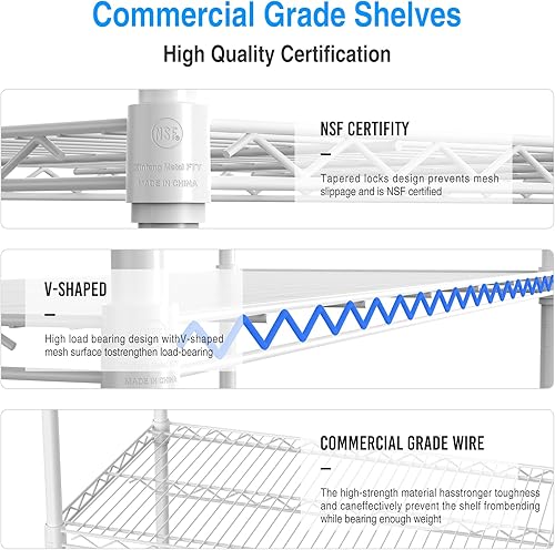 Miniatura 4 de NSF - Estantería de alambre de 6 niveles y 6000 libras, estante de almacenamiento ajustable resistente con ruedas de 5 pulgadas y revestimientos