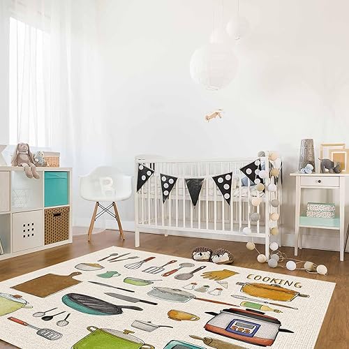 Miniatura 6 de Alfombra rectangular para cocina, cocina, utensilios de cocina de dibujos animados, alfombra lavable de 2 x 3 pies, alfombra antideslizante y