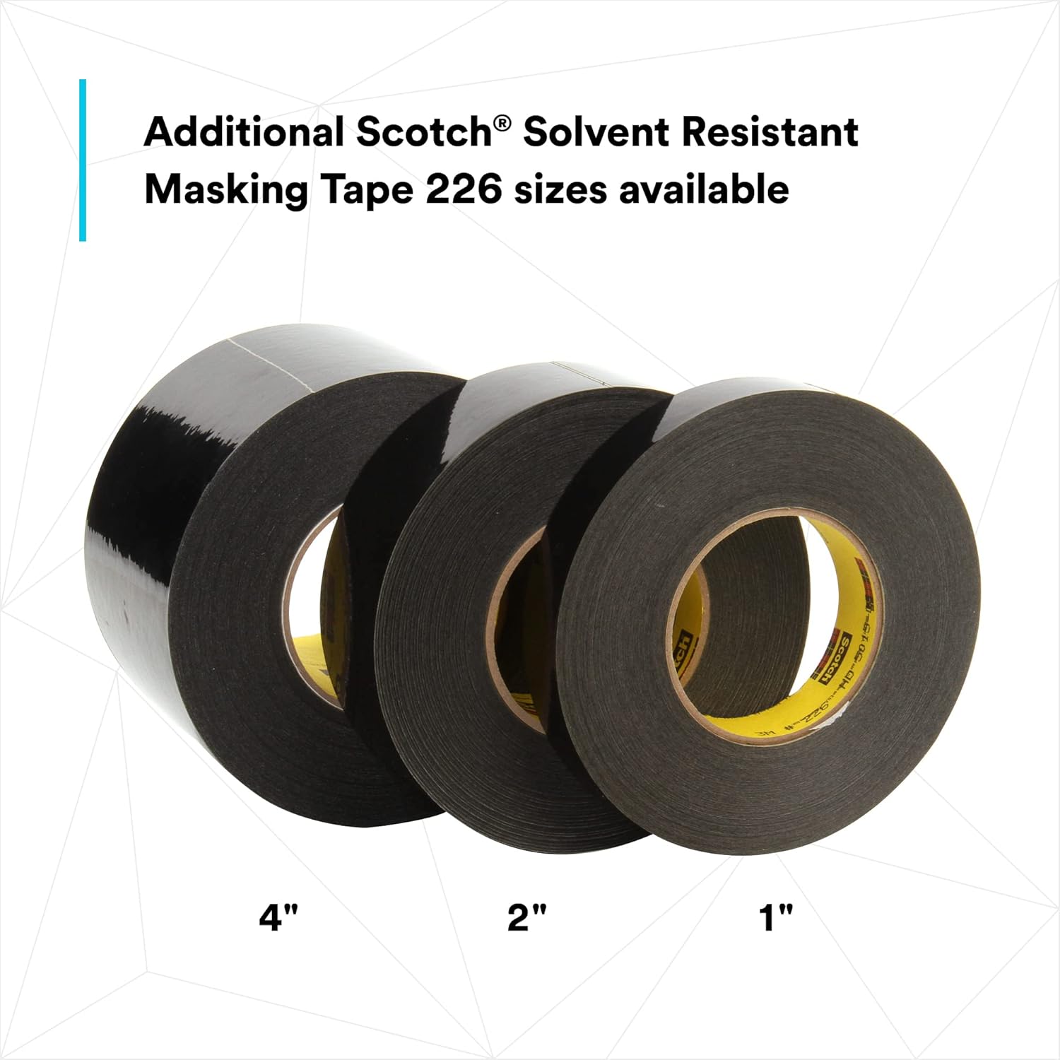 Scotch Solvent Resistant Masking Tape 226, Black, High Strength, Clean Removal, 10.6 mil, 1/2 in x 60 yd, 72/Case