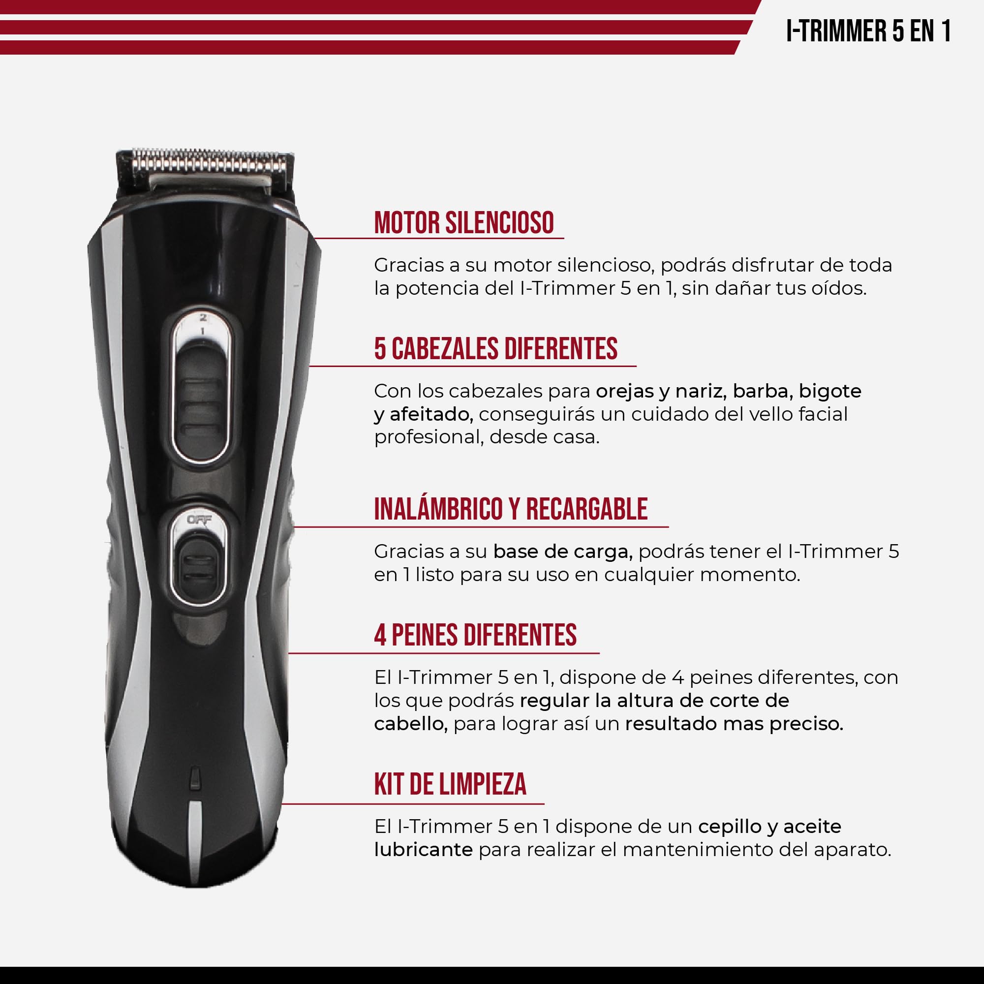 Italian Design I-Trimmer 5 in 1 Depilatore Viso e Corpo – Rasoio Elettrico Multifunzione per Donna – Rifinitore Precisione per Sopracciglia, Baffetti e Corpo