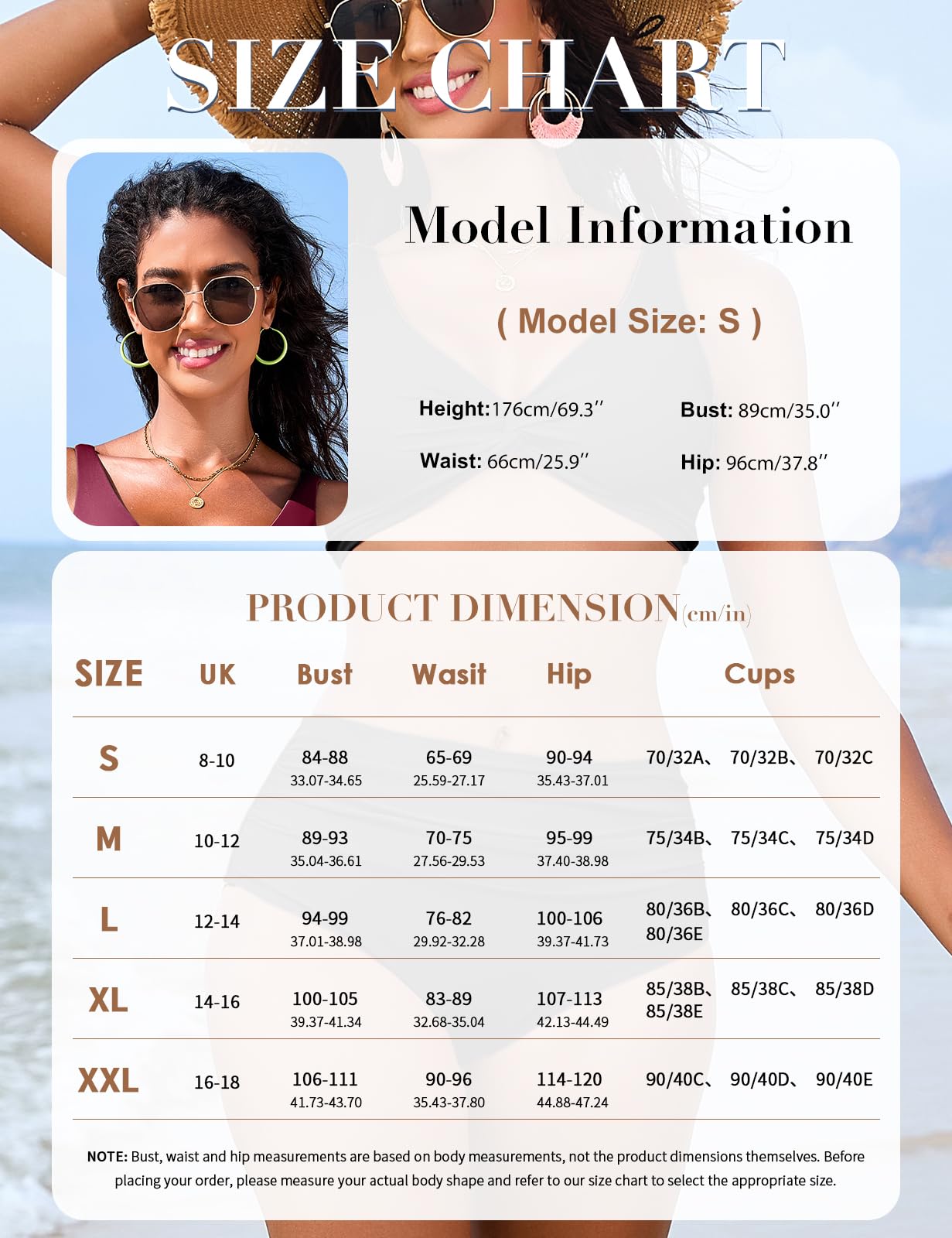 Damen Push Up Bikini Set Sexy V Ausschnitt Twist Oberteil Bauchweg Badeanzug mit Verstellbaren Trägern High Waist Hose Bademode für Strand & Pool