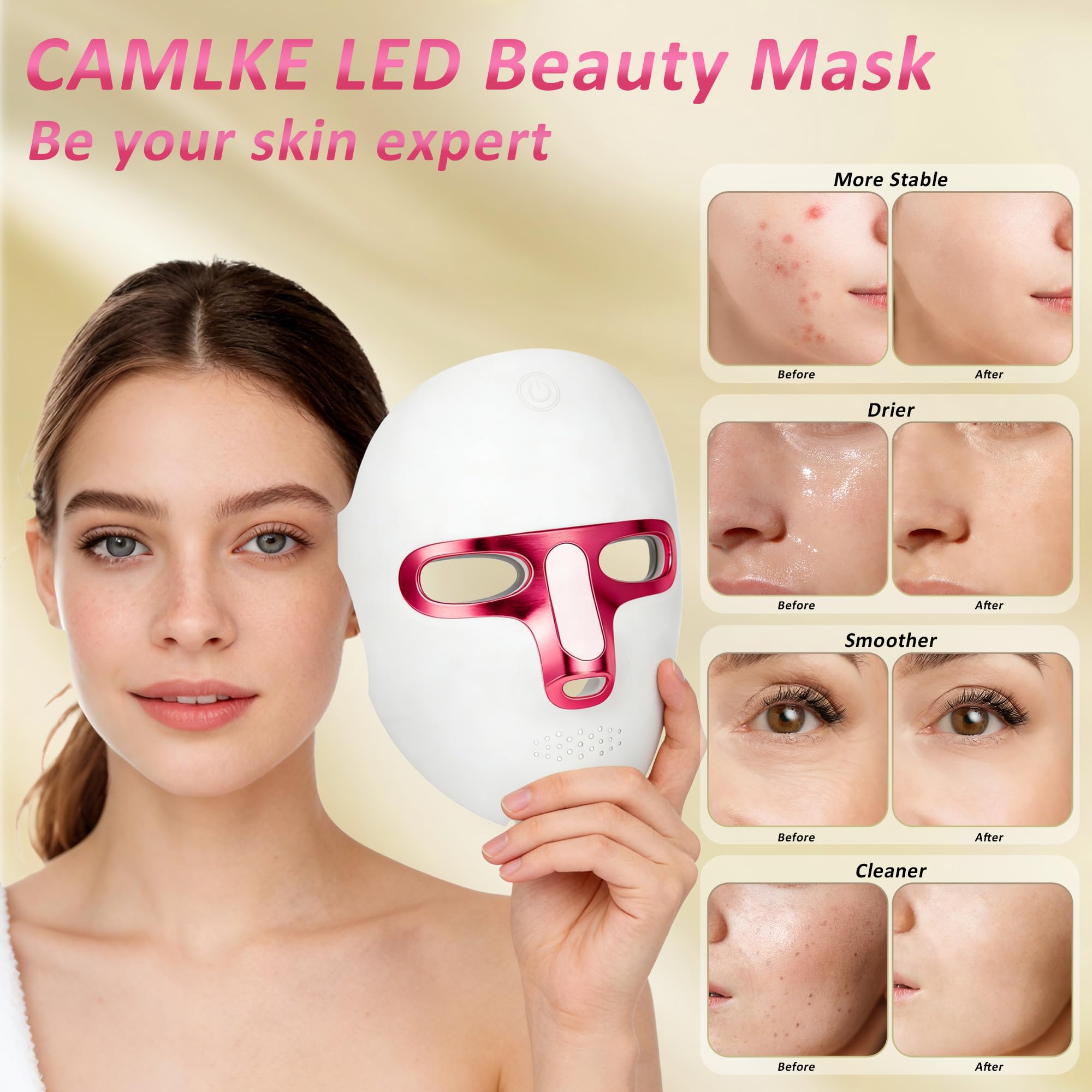 7 Colors Red Light Therapy for Face, LED Facial Mask, Rechargeable