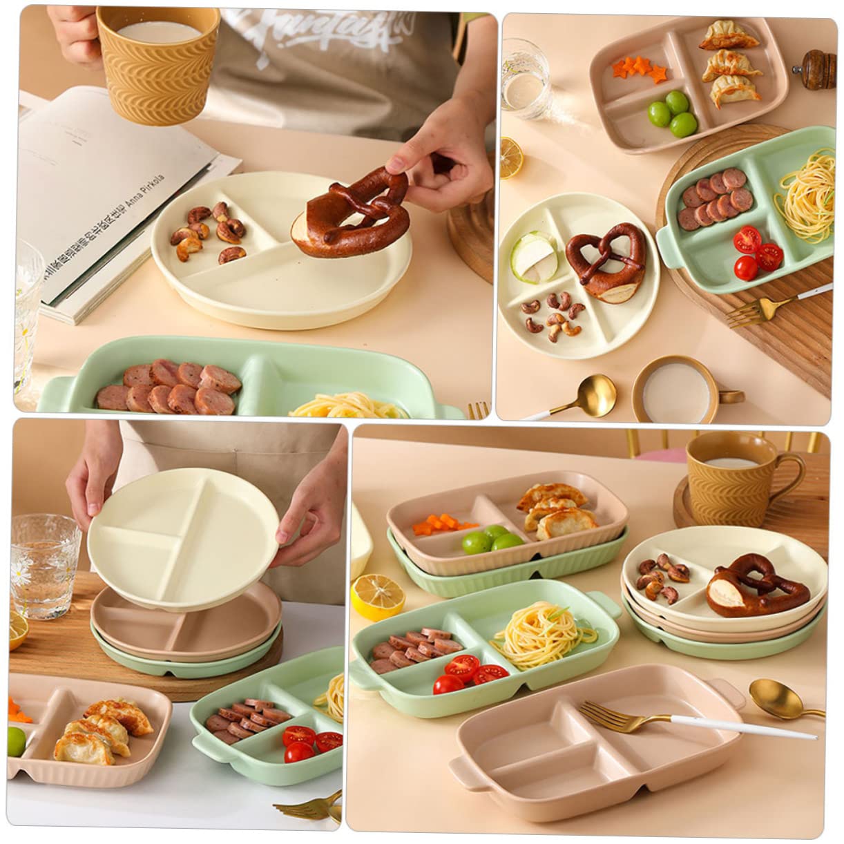 Cabilock Ceramic Divided Food Plate Home Serving Tray for Portion Control Dish with Easy Clean Design for Balanced Meals for Breakfast and Lunch