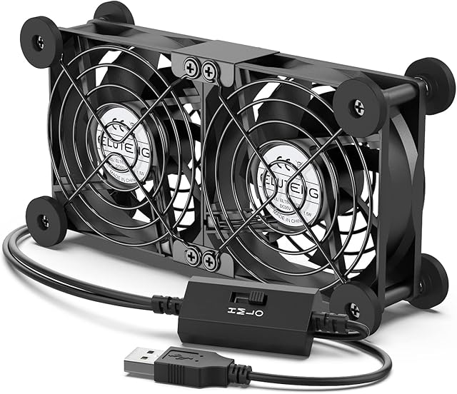 ELUTENG 2 in1 USB Fan 80mm 3-Speed PC Fan Dual Row 5V Quiet USB Cooling Fan with 8 Shock-Absorbing Feet Small USB Powered Computer Fan for Cabinet/Router/PS5/Laptop/TV Box Electronics