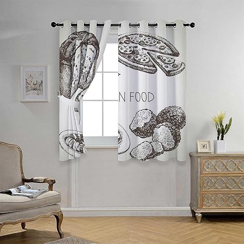 Curtains for Bathroom Window Italian Food Grommet Short Curtain for Door Cortinas para Ventanas De Cuarto 55Inch Width by 55Inch Length,2 Panels