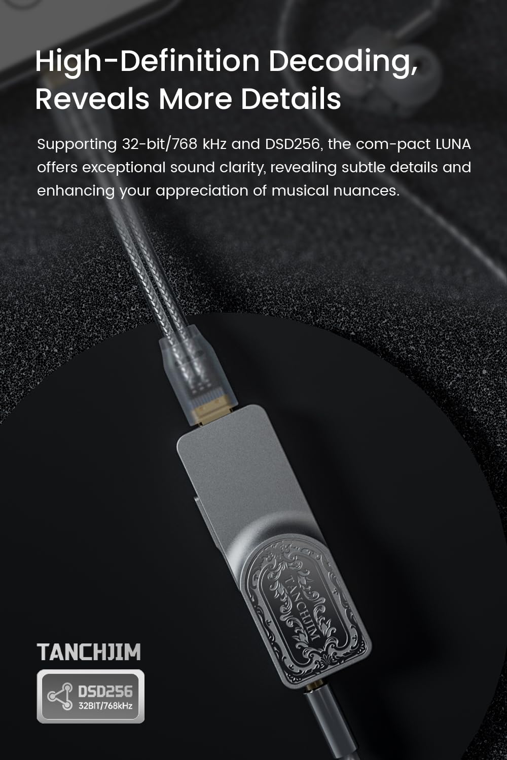 TANCHJIM Luna Tragbarer USB-HiFi-Kopfhörerverstärker mit hochauflösendem Dual-CS43198-DAC, 32Bit/768kHz DSD256 Decoder AMP mit 4.4mm/3.5mm Ausgängen für mehrere Geräte - ASANO TANCH Limited Edition