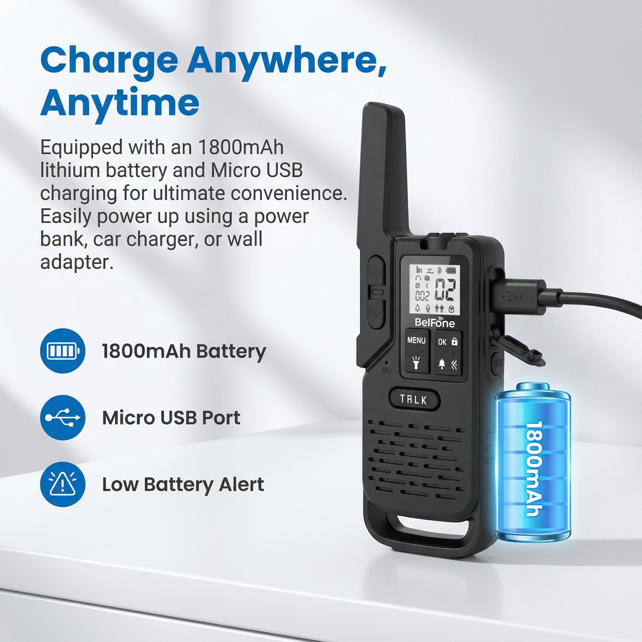 BelFone OG200 PMR446 Walkie Talkies (2 Pack) - Licence-Free Two-Way Radios (0.5W), 1800mAh Battery, Dual Standby, VOX & Built-in Torch for Business, Security, and Outdoor Use - 3